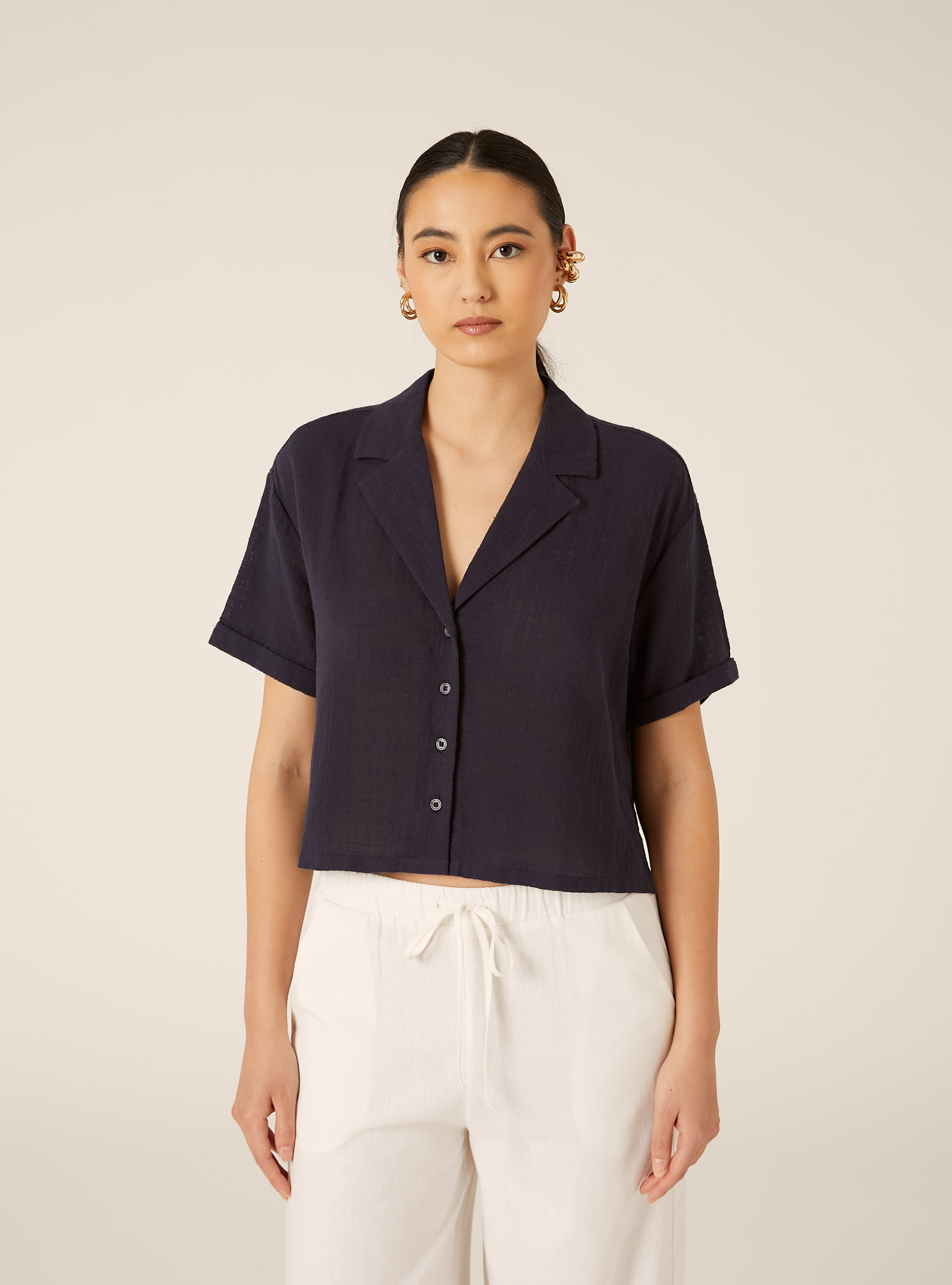 Camicia maniche corte crop, NA2 NAVY MEDIUM