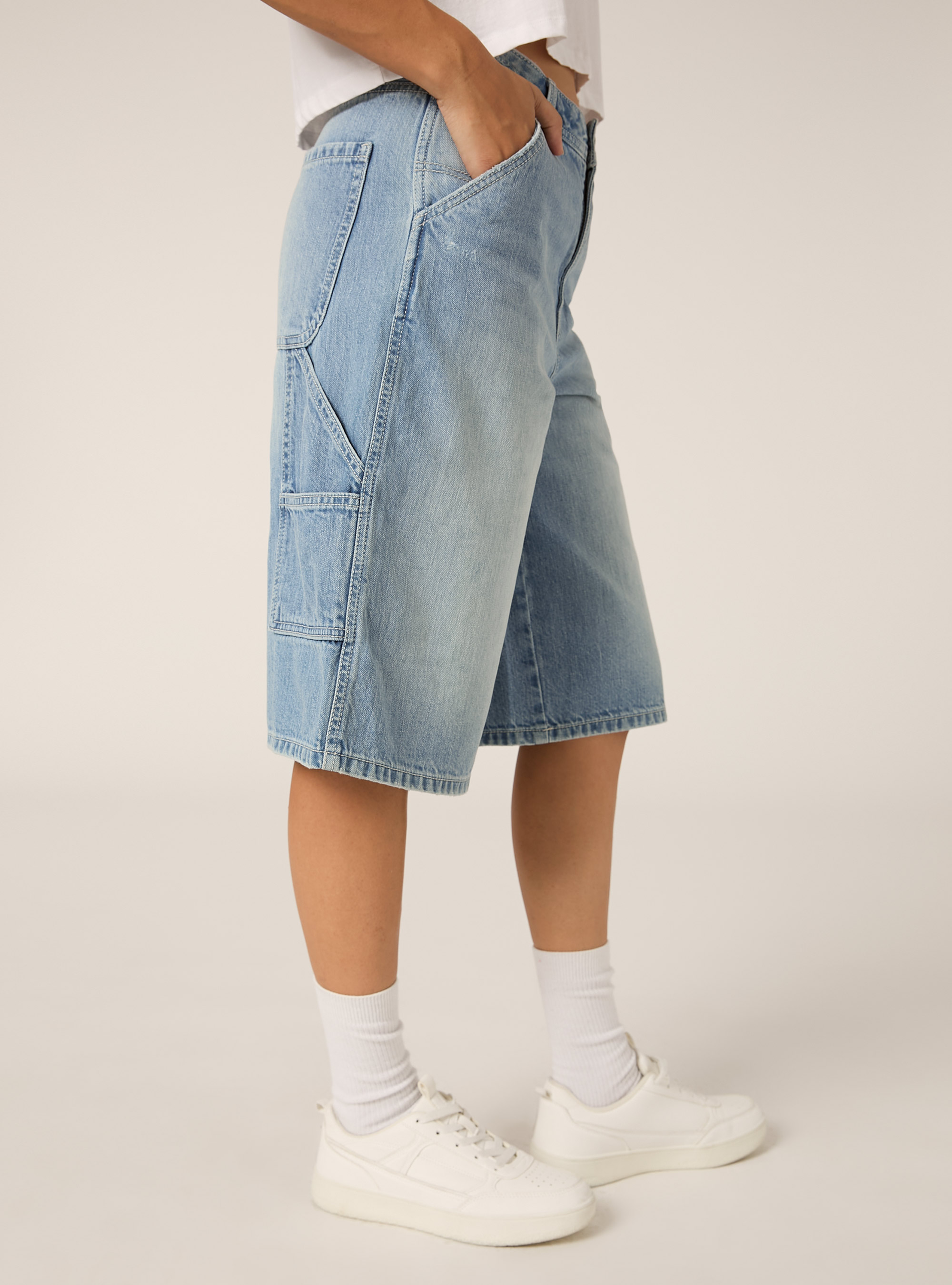 Bermuda Jort Style Carpenter en Denim Coupe Relaxed, D006 AZURE
