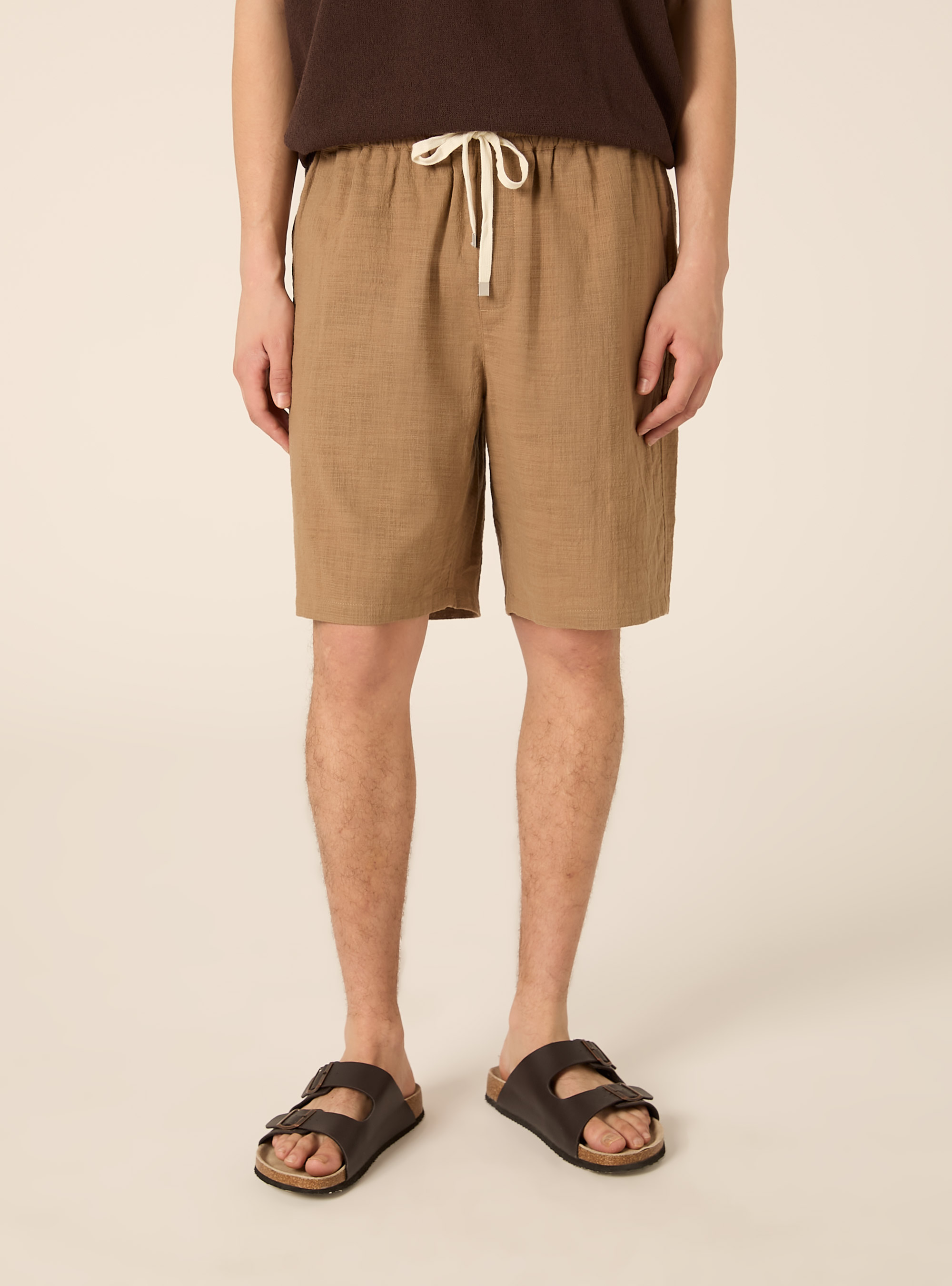 Bermudas de algod&oacute;n con cintura el&aacute;stica, BR2 BROWN MEDIUM