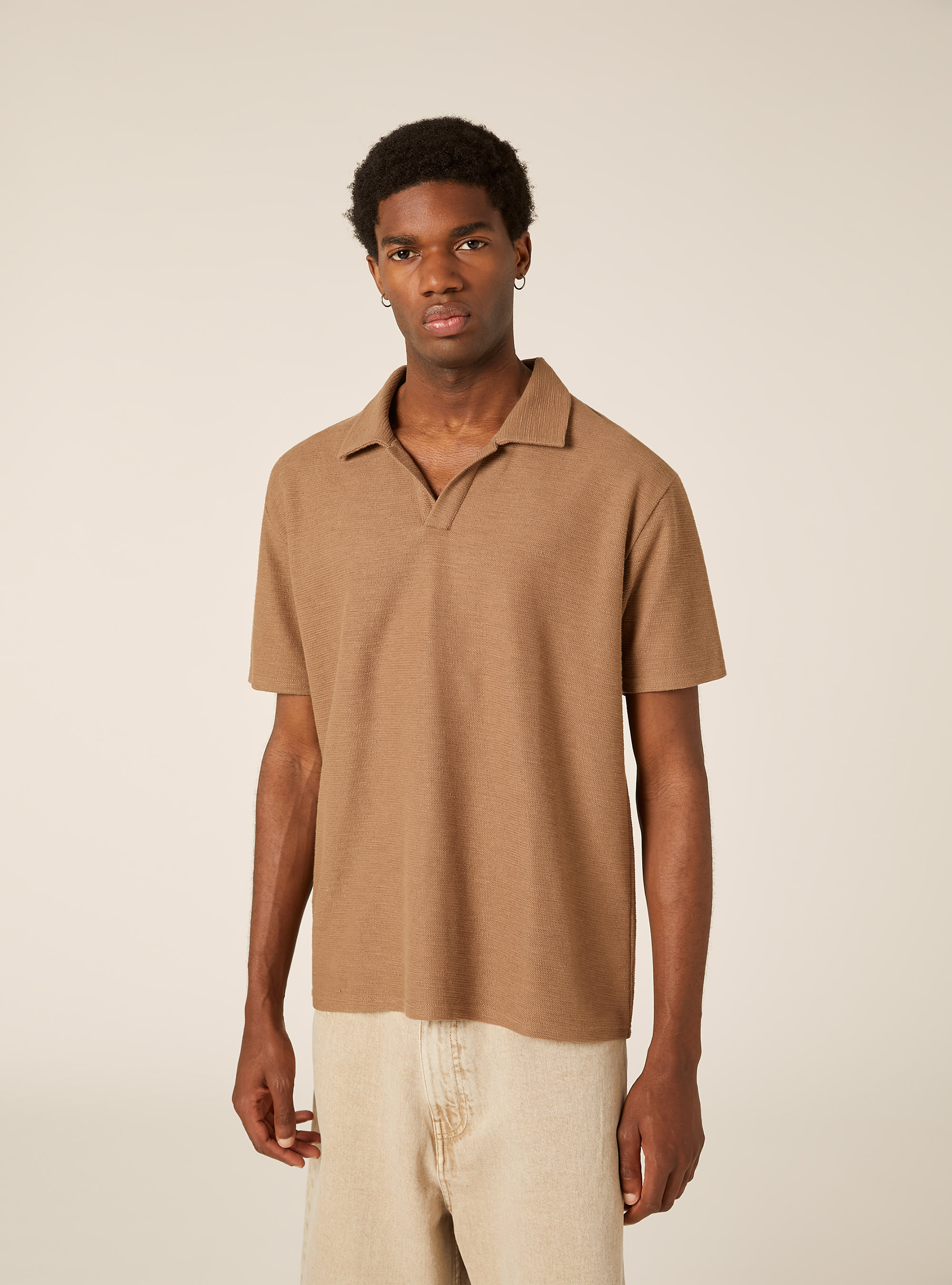 Polo in tessuto waffle, MARRONE MEDIO