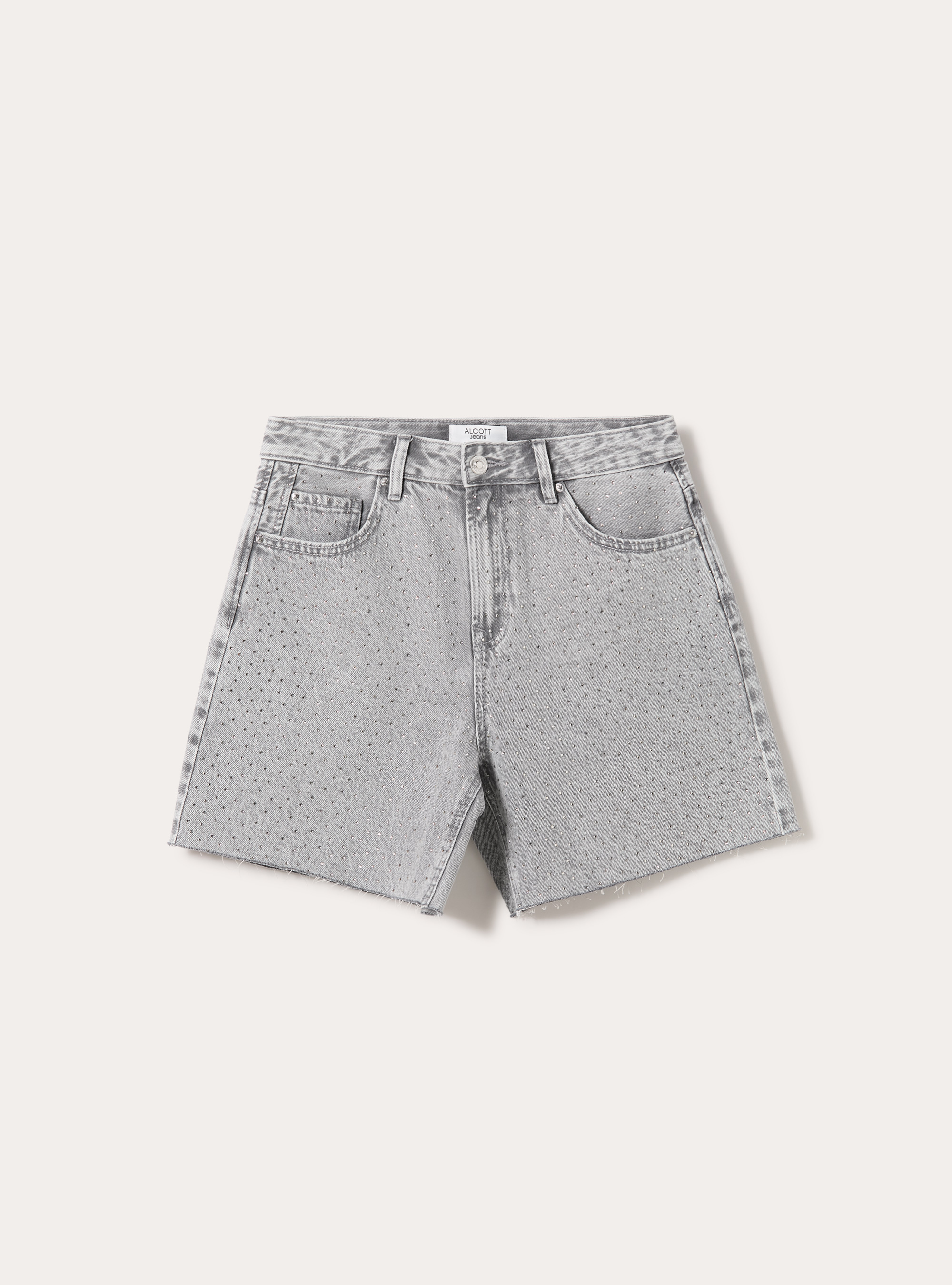Shorts Vaqueros Longline con Estr&aacute;s, D00G GREY