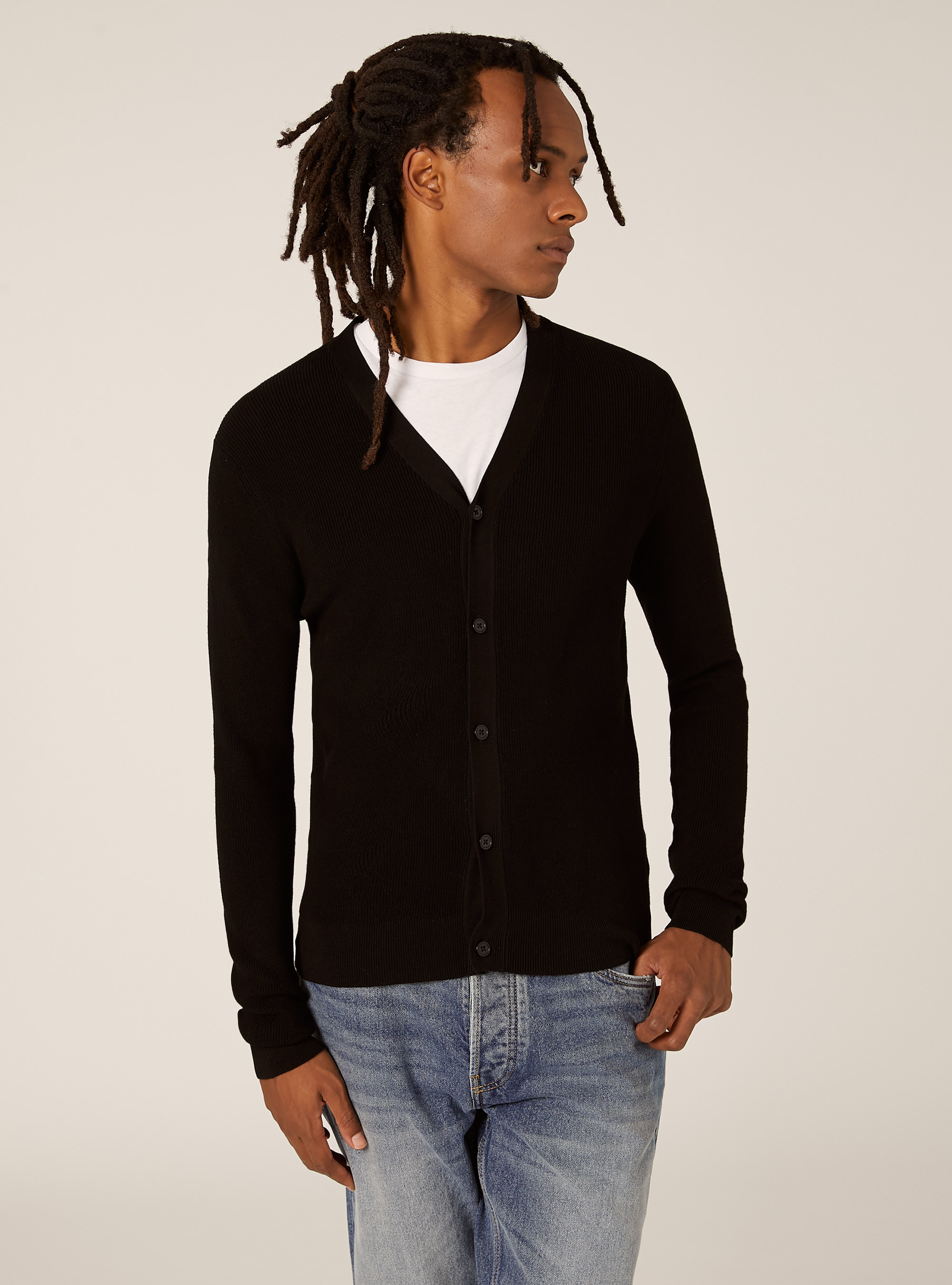 Cardigan l&eacute;ger en maille anglaise, BK1 BLACK