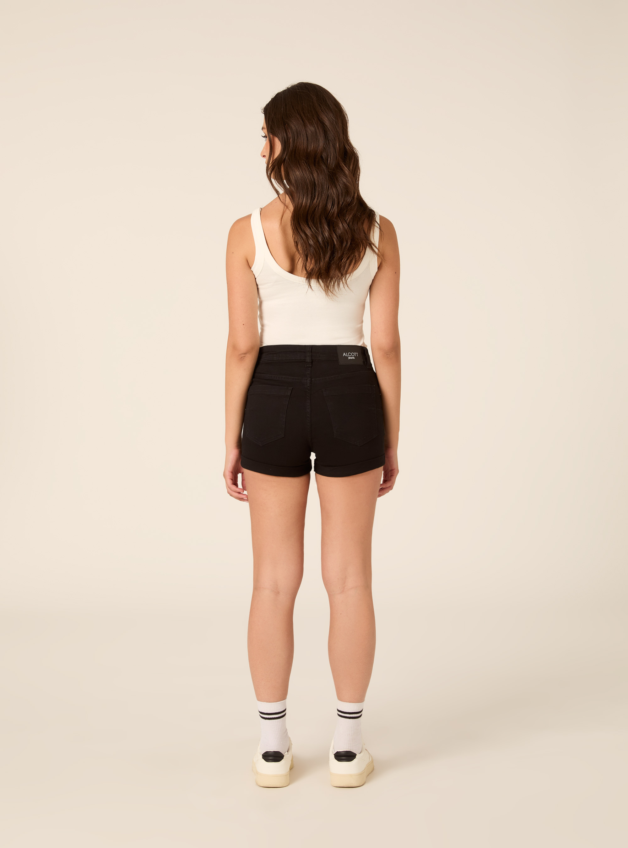 Slim Fit Denim Shorts with Rolled Cuffs, D000 BLACK