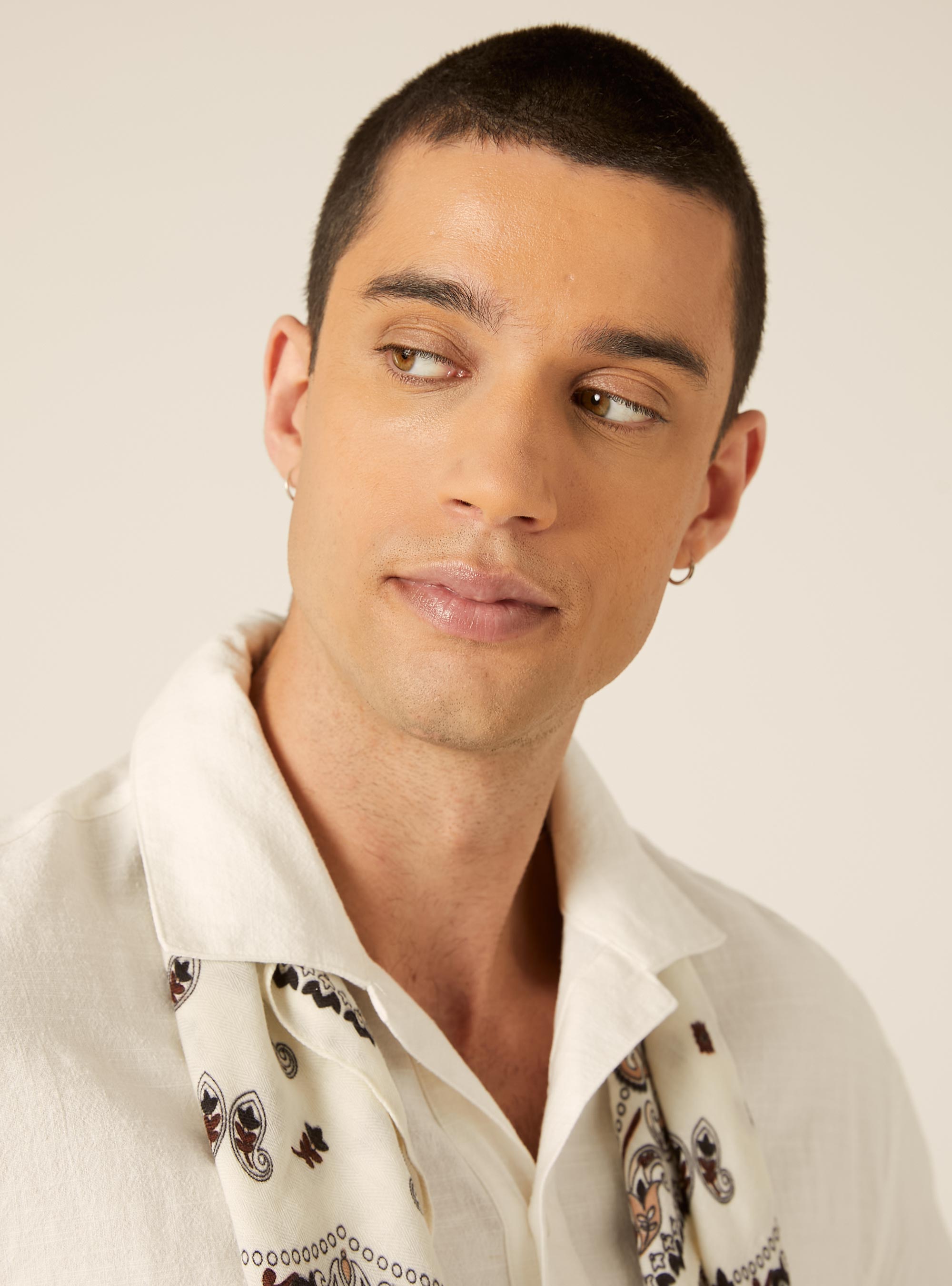 Polo Camicia in Misto Lino, OFF WHITE
