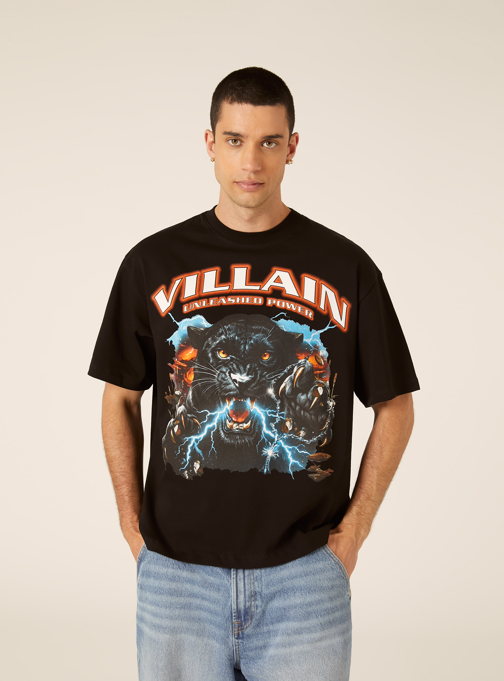 Printed Boxy Fit T-Shirt, BK1 BLACK