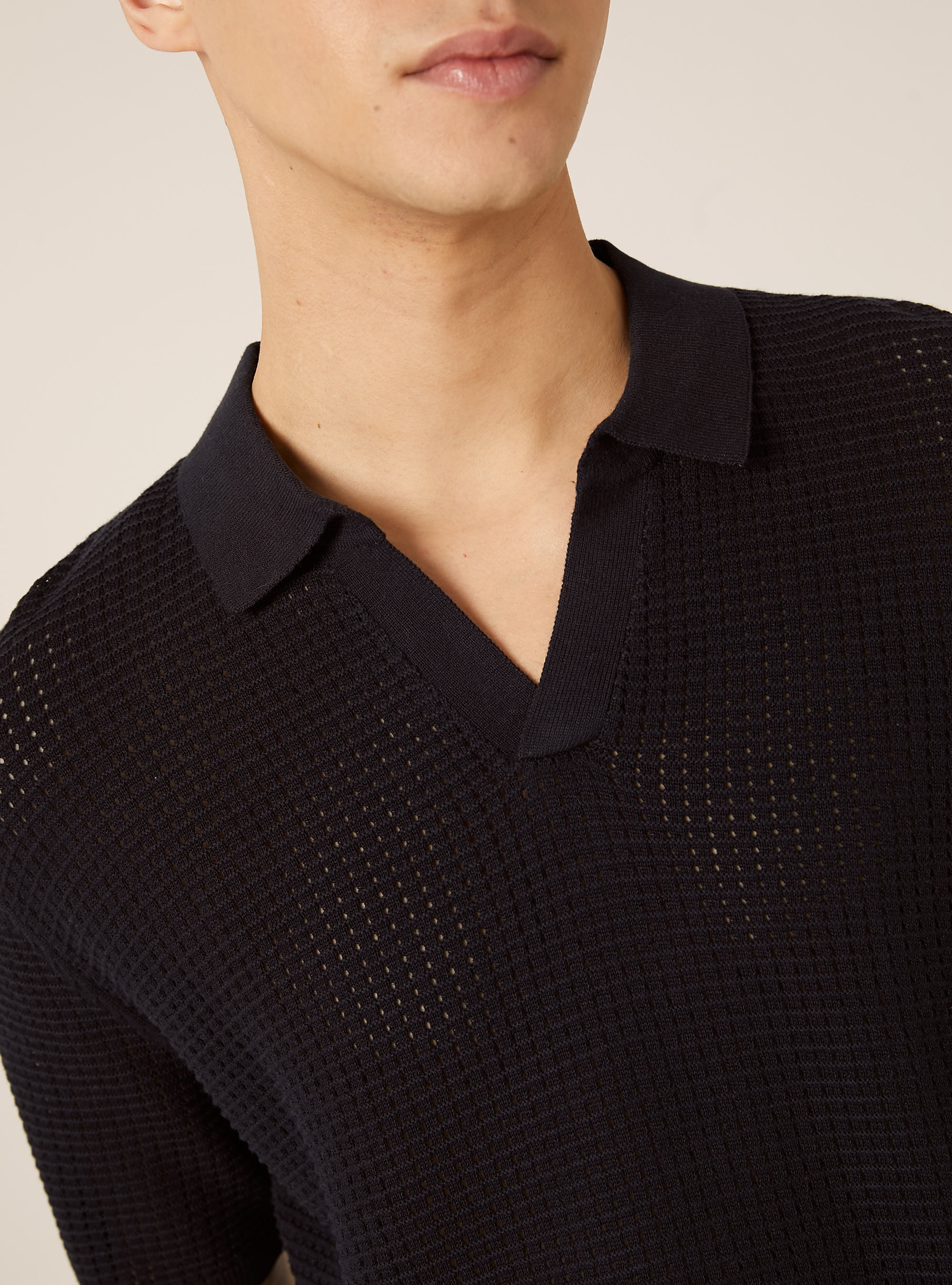 Openwork Knit Polo Shirt, NA2 NAVY MEDIUM