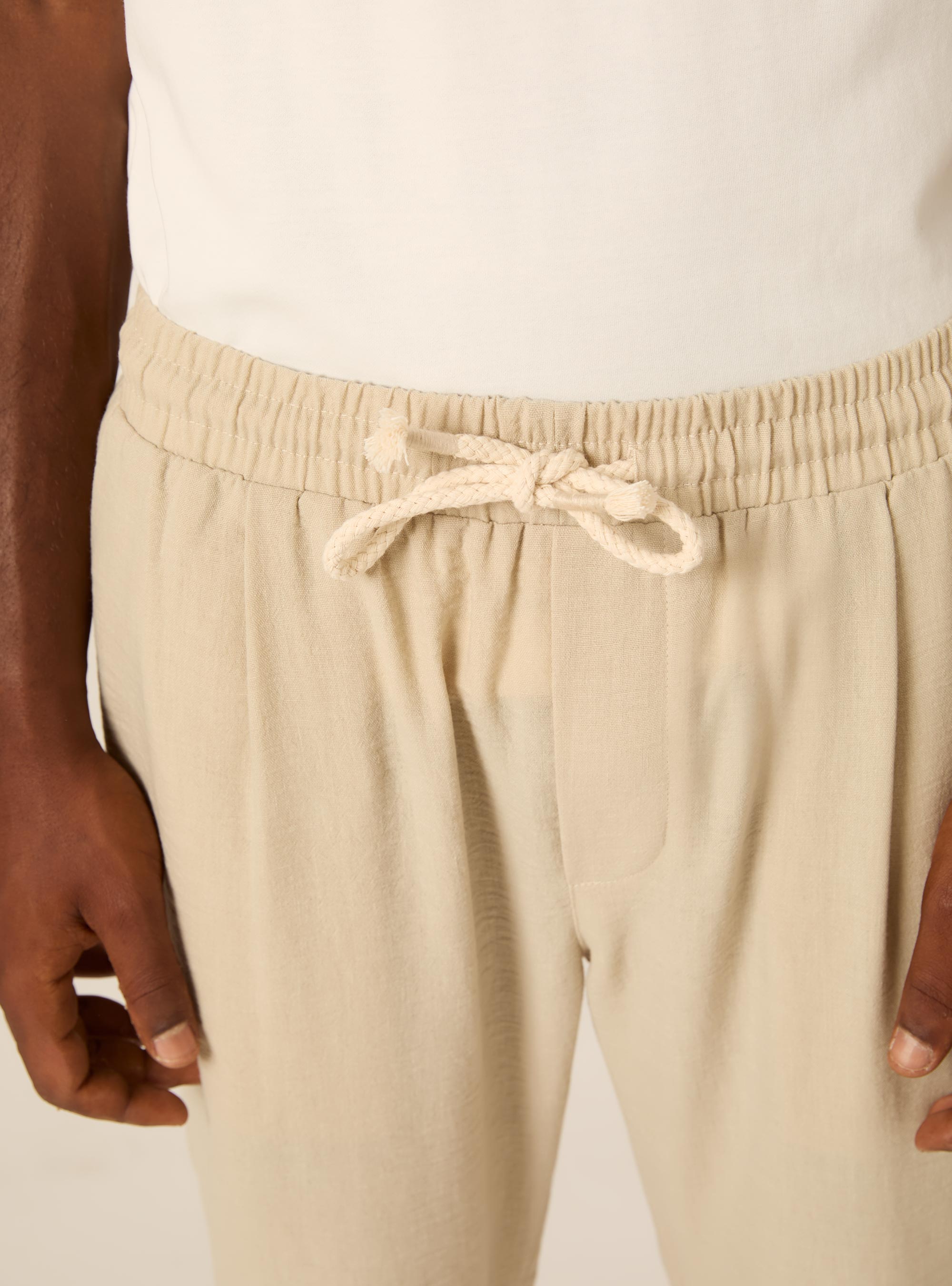 Comfort Fit Pleated Trousers with Drawstring, BG3 BEIGE LIGHT