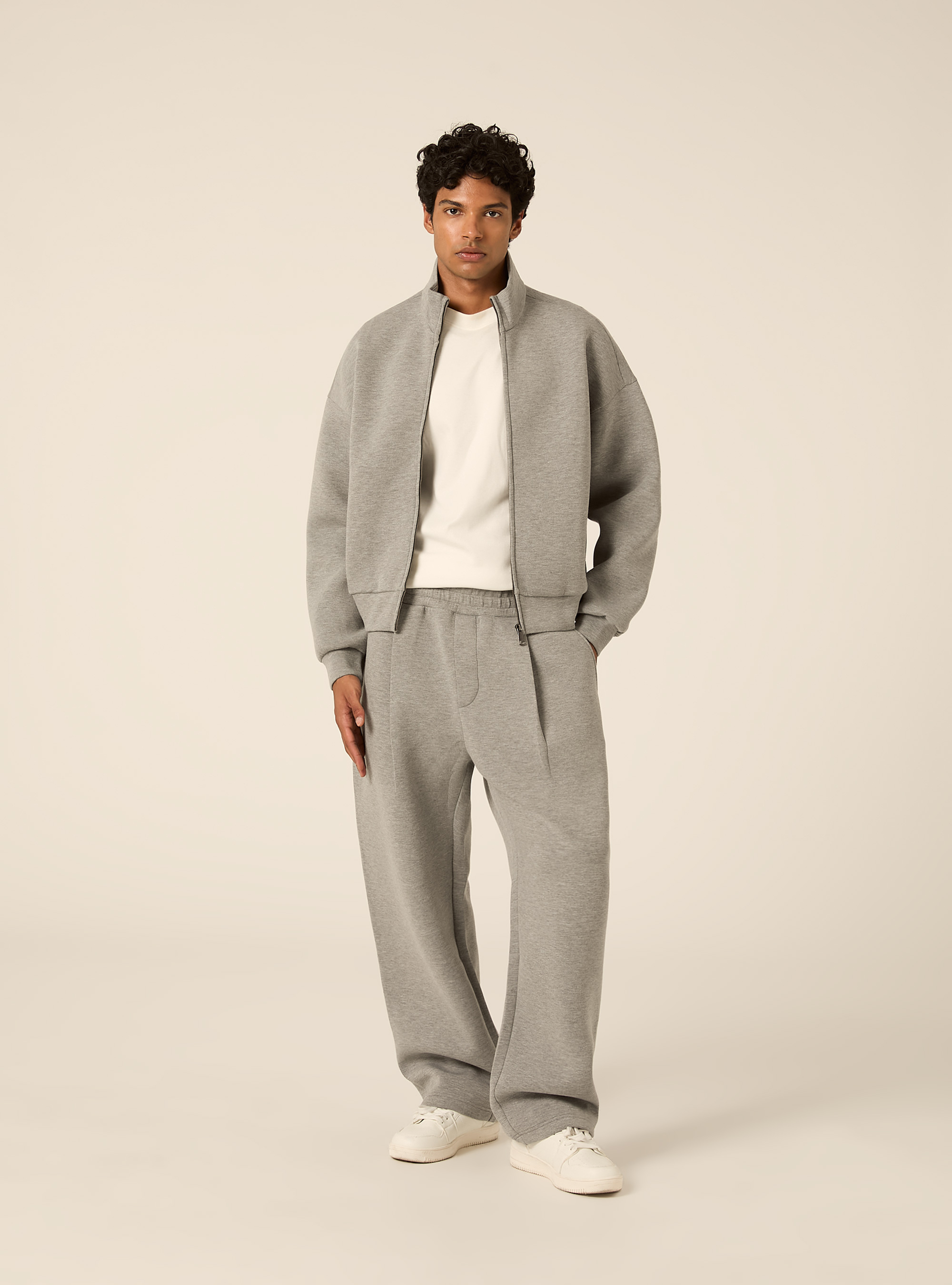 Cardigan in scuba boxy fit, GRIGIO MEDIO MELANGE