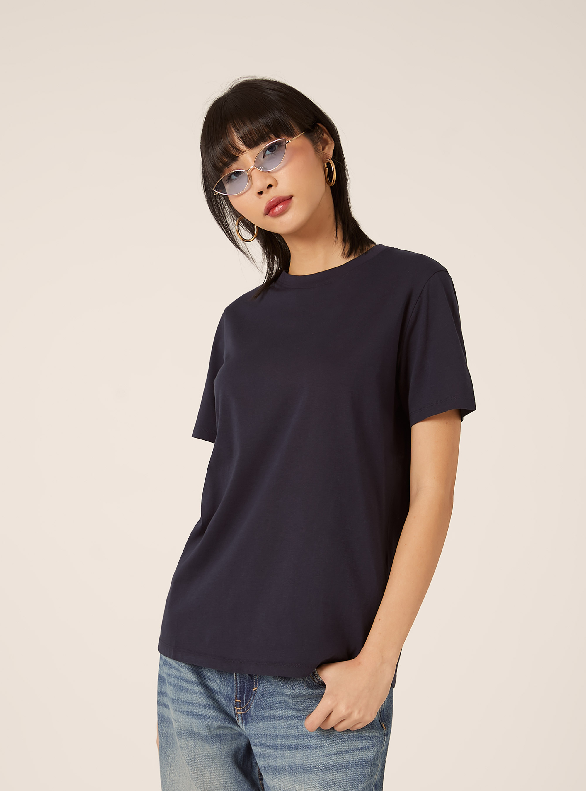 Camiseta de cuello redondo de algod&oacute;n, NA3 NAVY LIGHT