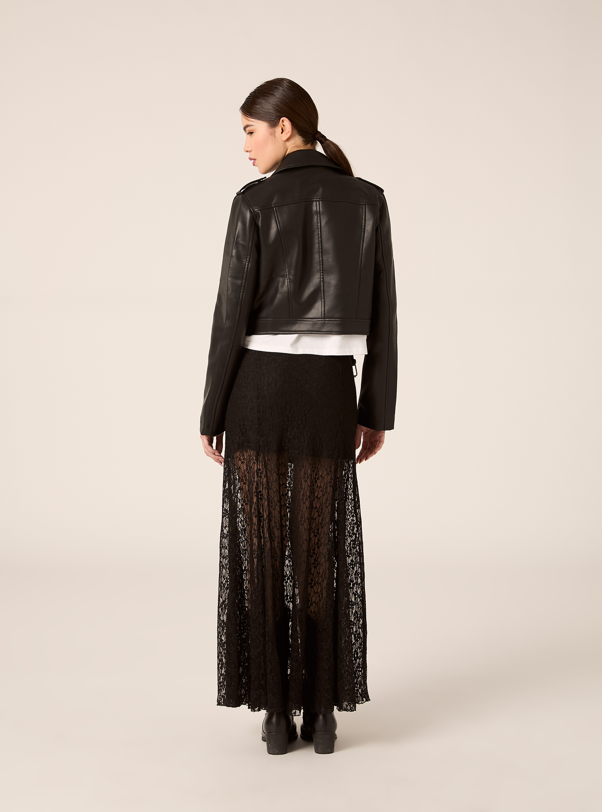 Falda midi de encaje, BK1 BLACK