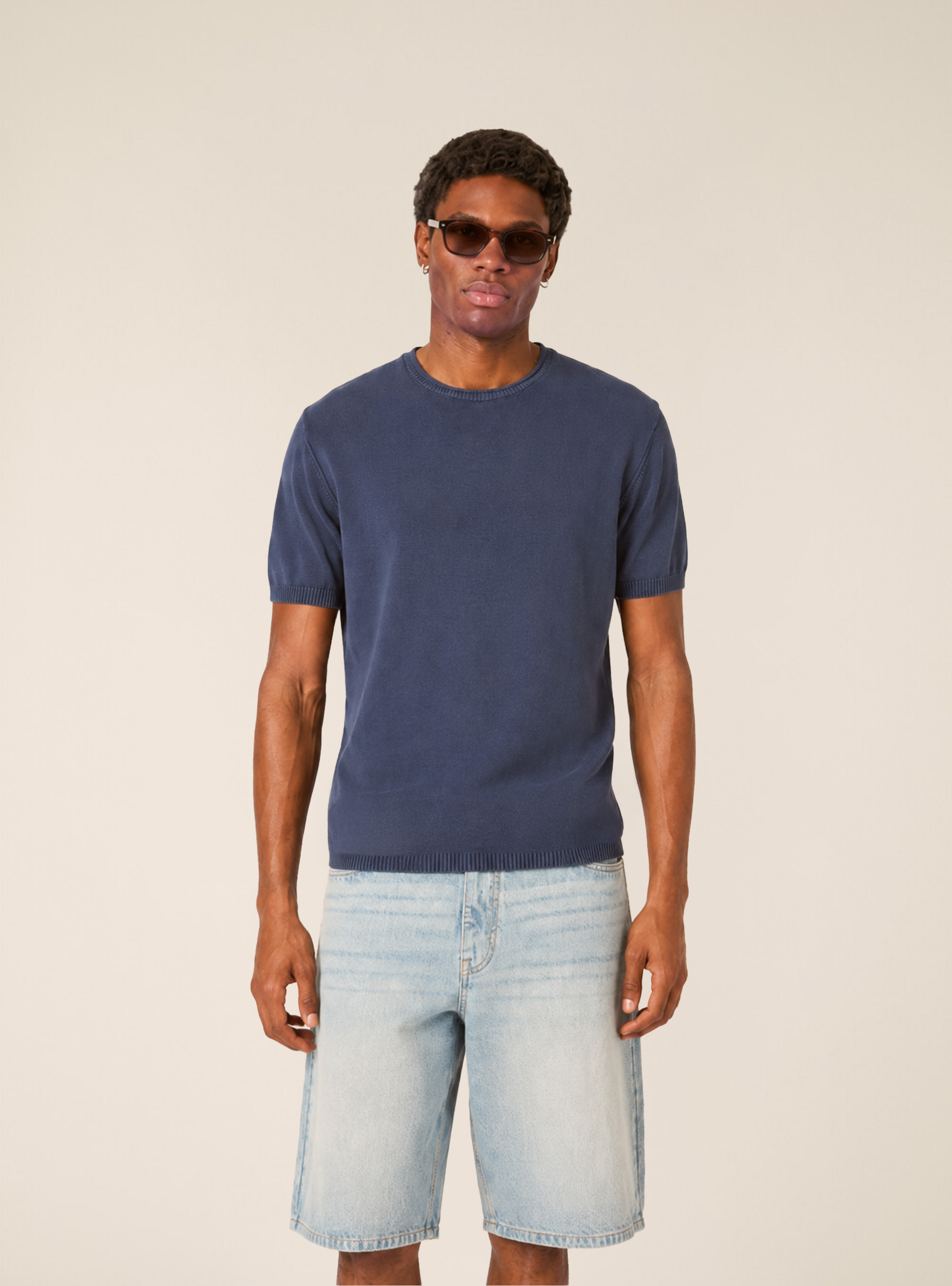 Kurz&auml;rmeliges leichtes Strick-T-Shirt, BL3 BLUE LIGHT