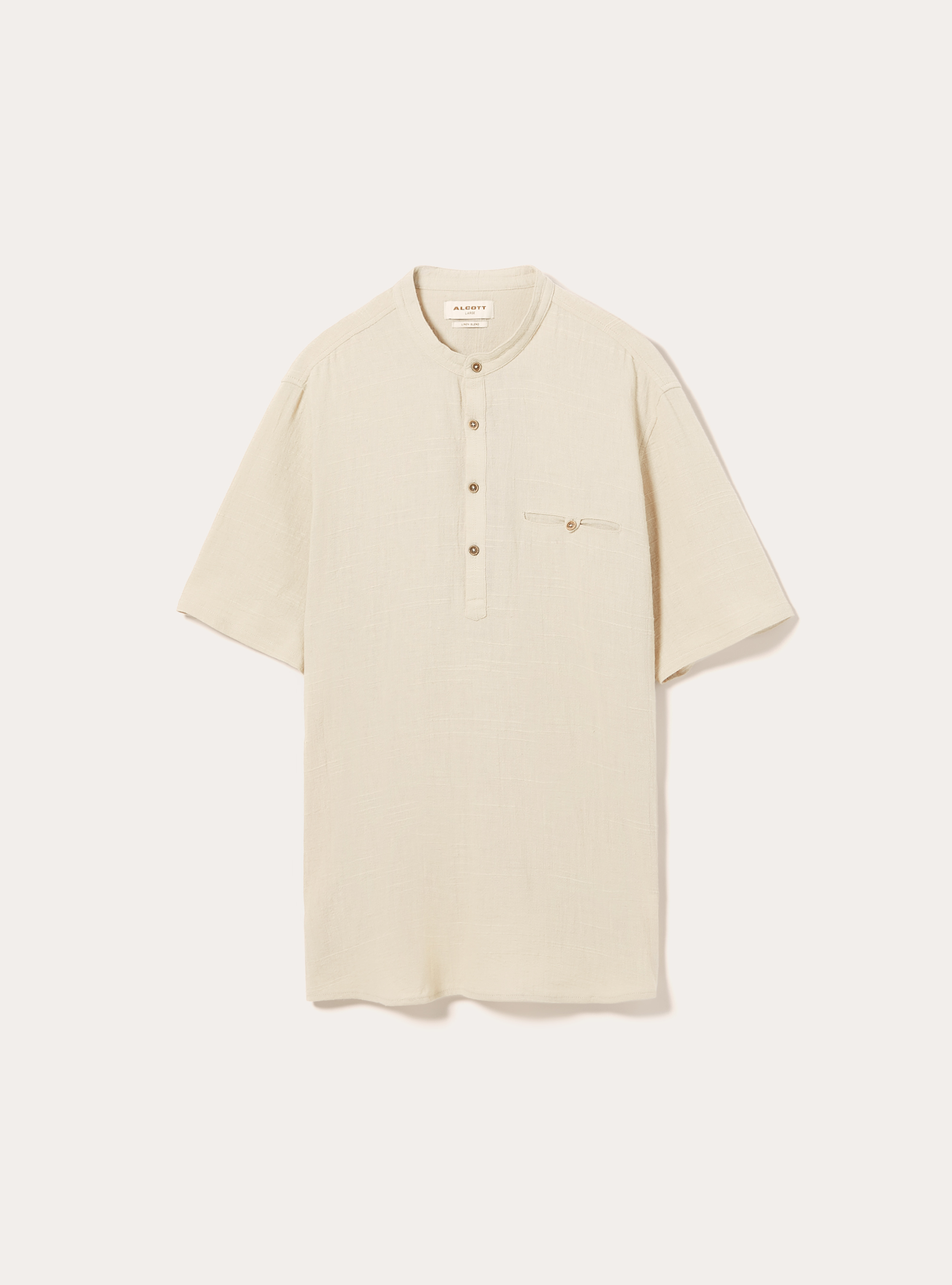 Camisa de mezcla de lino con cuello coreano, BG3 BEIGE LIGHT