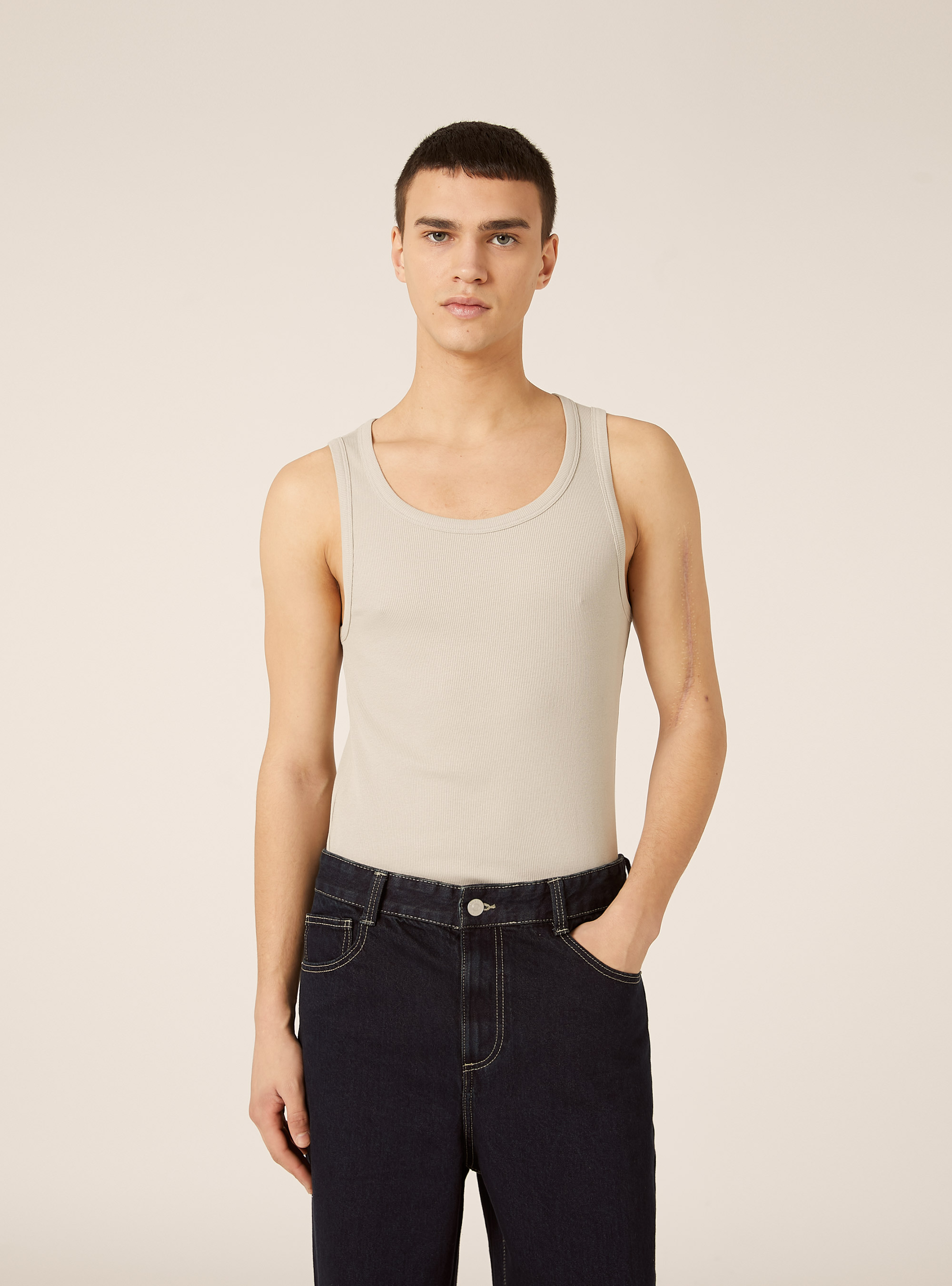 K&ouml;rperbetontes Feinripp-Tanktop im Slim Fit, SA3 SAND LIGHT
