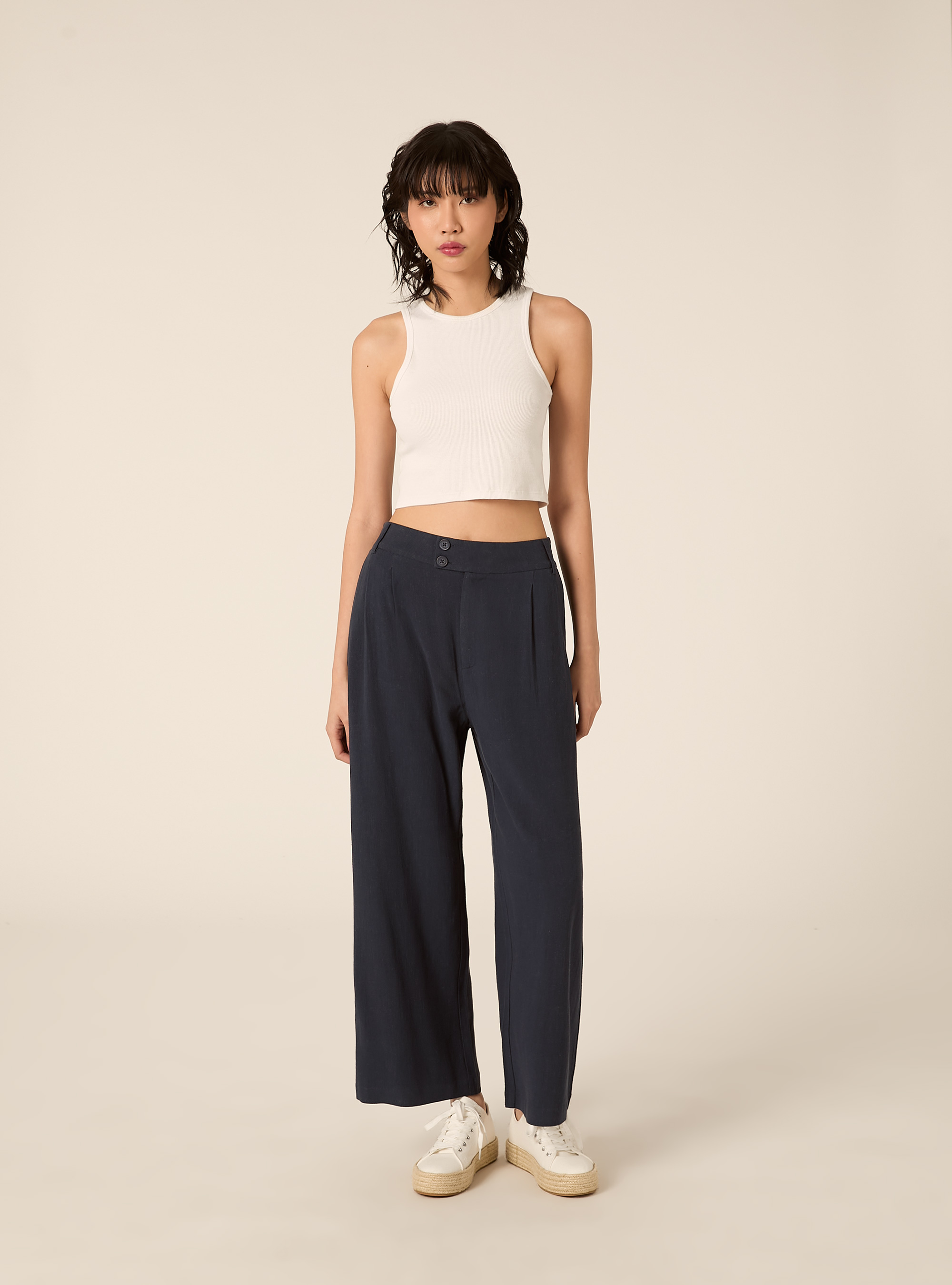Weit geschnittene Hose aus Leinenmischgewebe, NA2 NAVY MEDIUM