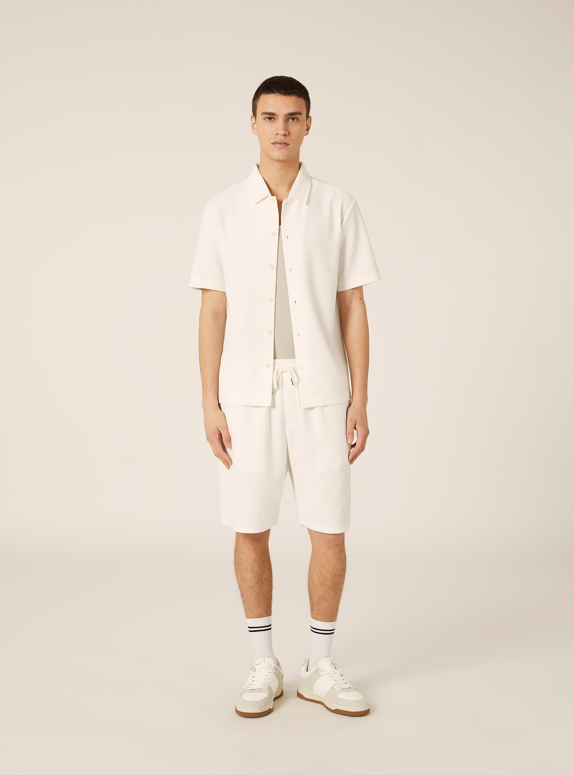 Kurzarmhemd mit Textur, WH1 OFF WHITE