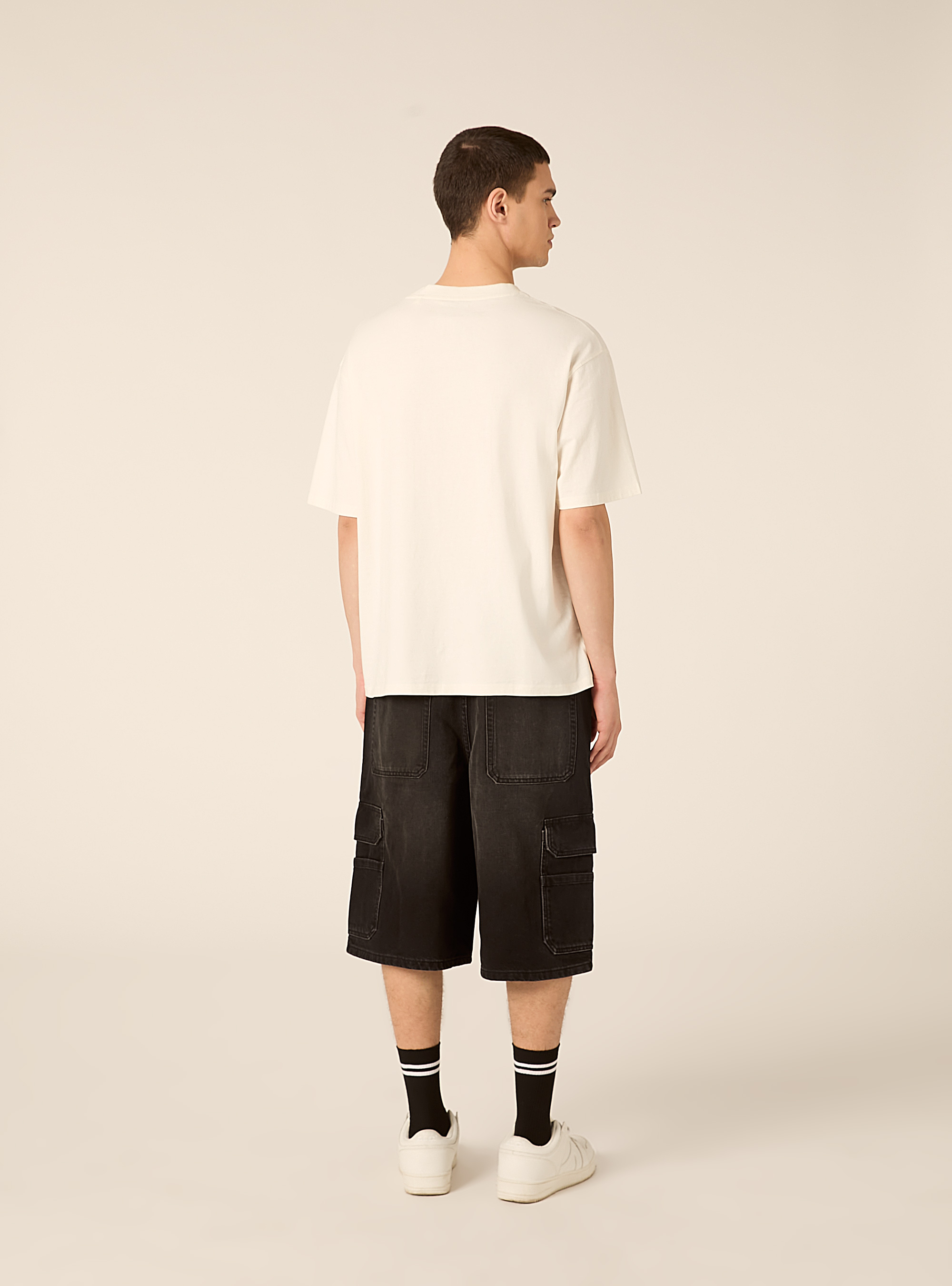 Bermuda cargo in denim, D000 BLACK