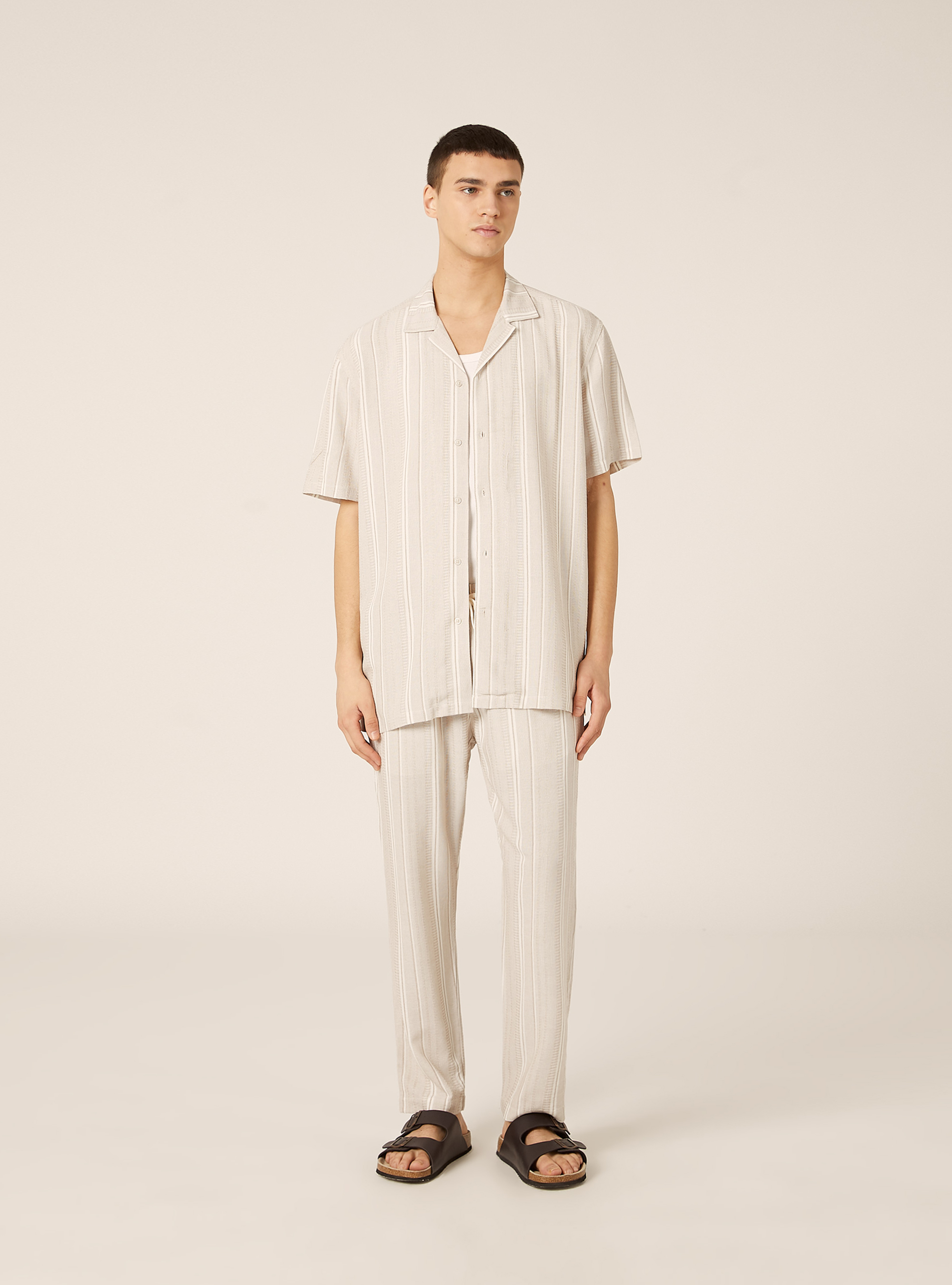 Textured Striped Pants, CR3 CREAM LIGHT
