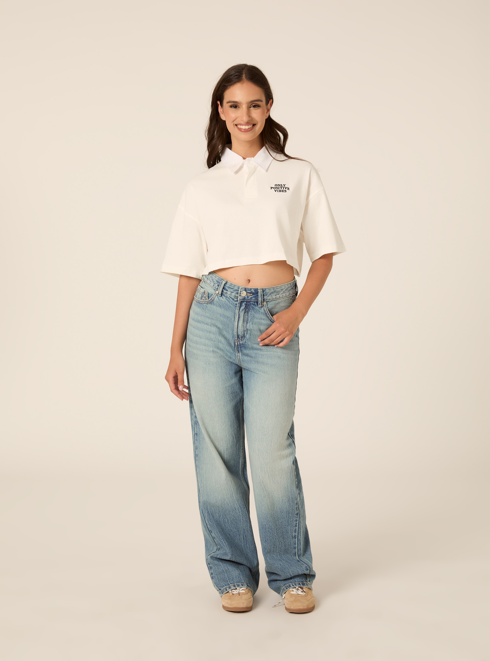 Polo Court Oversize &agrave; Broderie, WH1 OFF WHITE