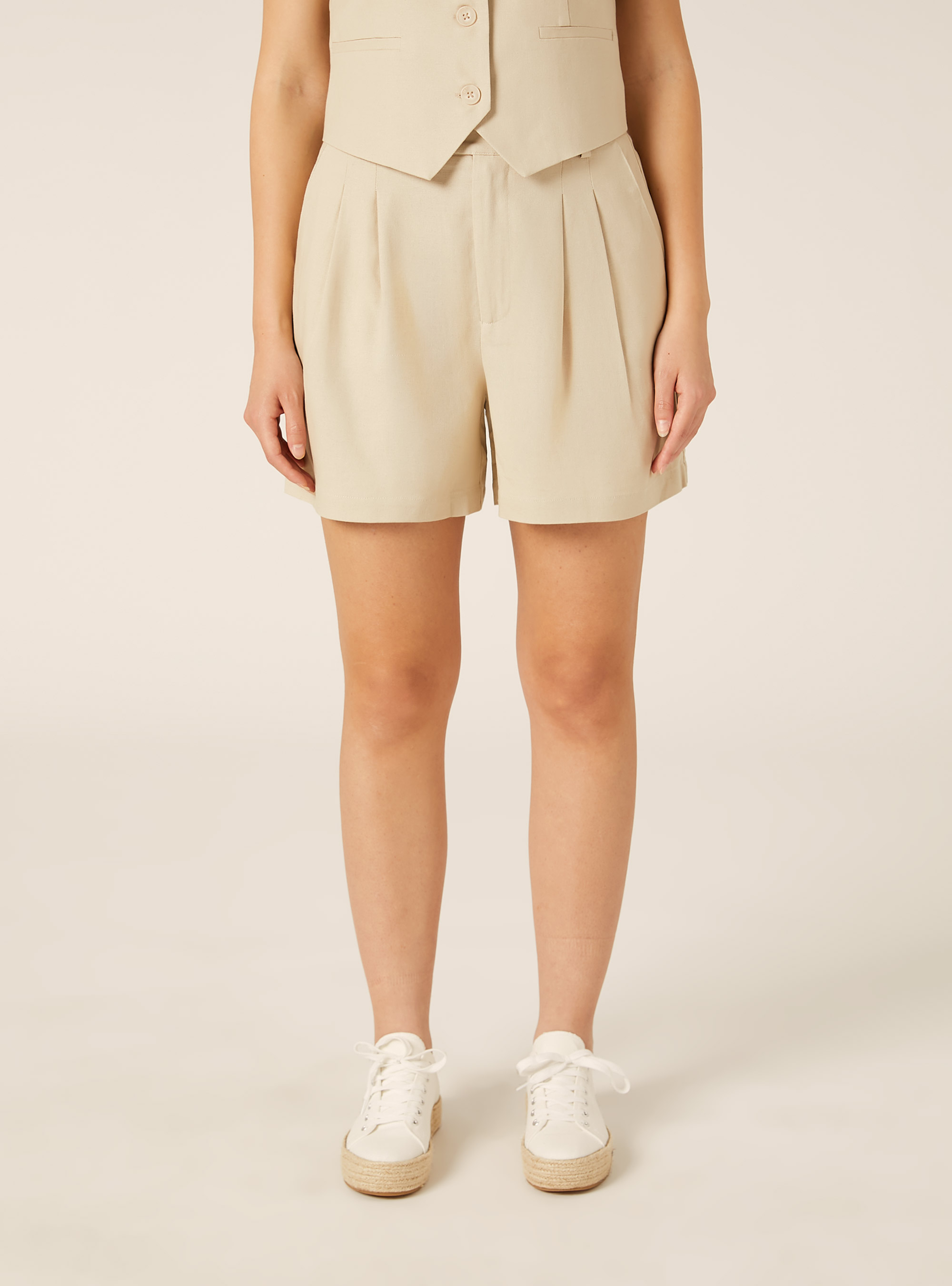Solid color linen blend shorts, BG2 BEIGE MEDIUM
