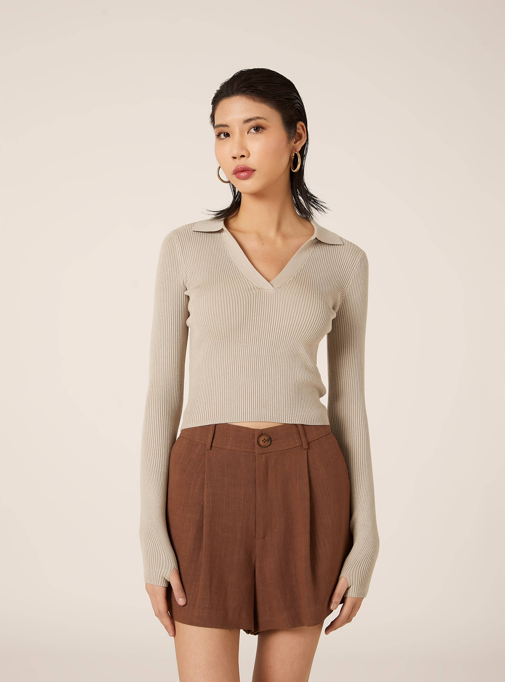 Polo de punto acanalado, BG2 BEIGE MEDIUM