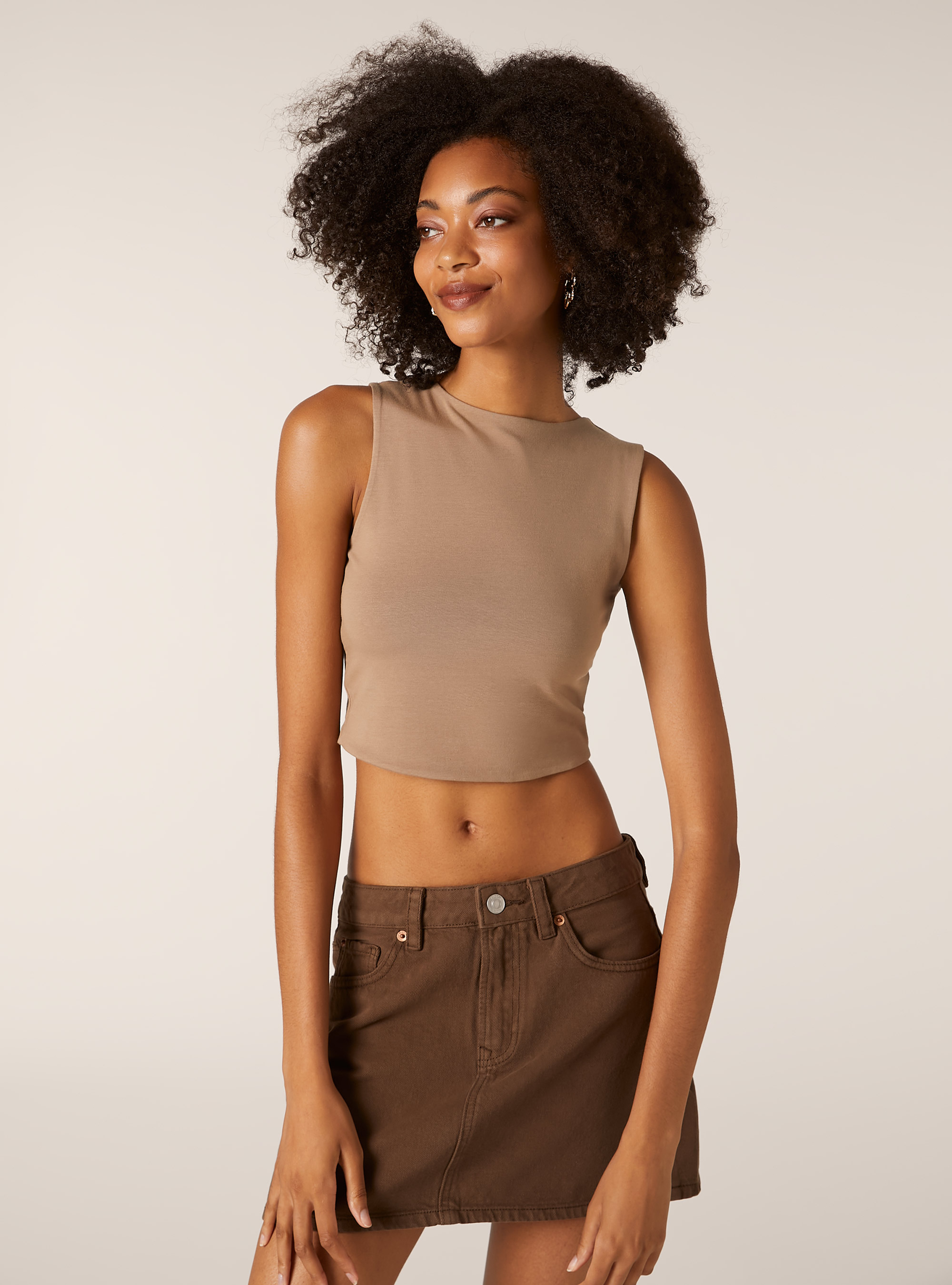 D&eacute;bardeur basique en coton extensible, BR2 BROWN MEDIUM