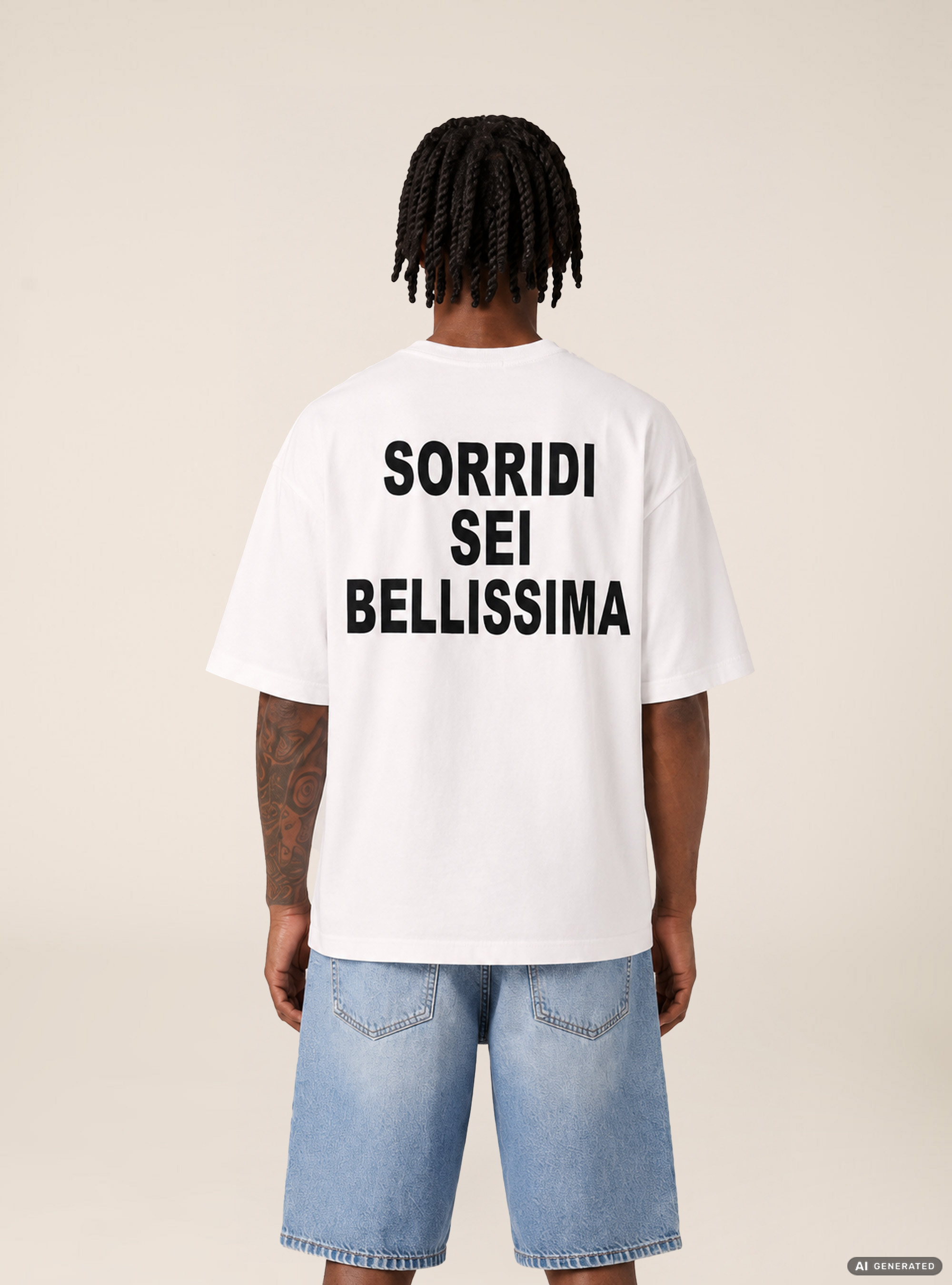 T-shirt  stampa sorridi sei bellissima, WH1 OFF WHITE