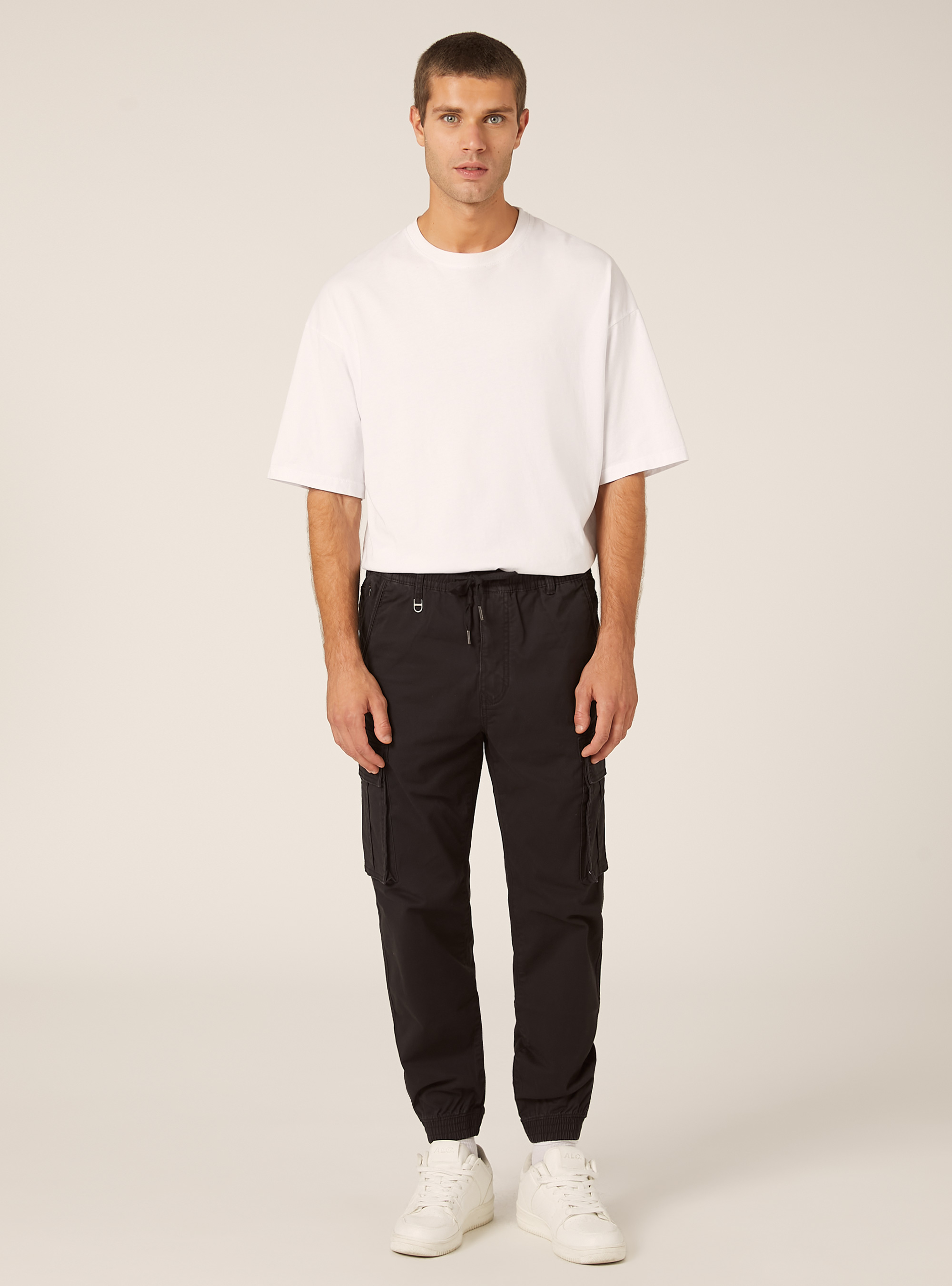 Pantalon cargo jogger en twill stretch, BK1 BLACK