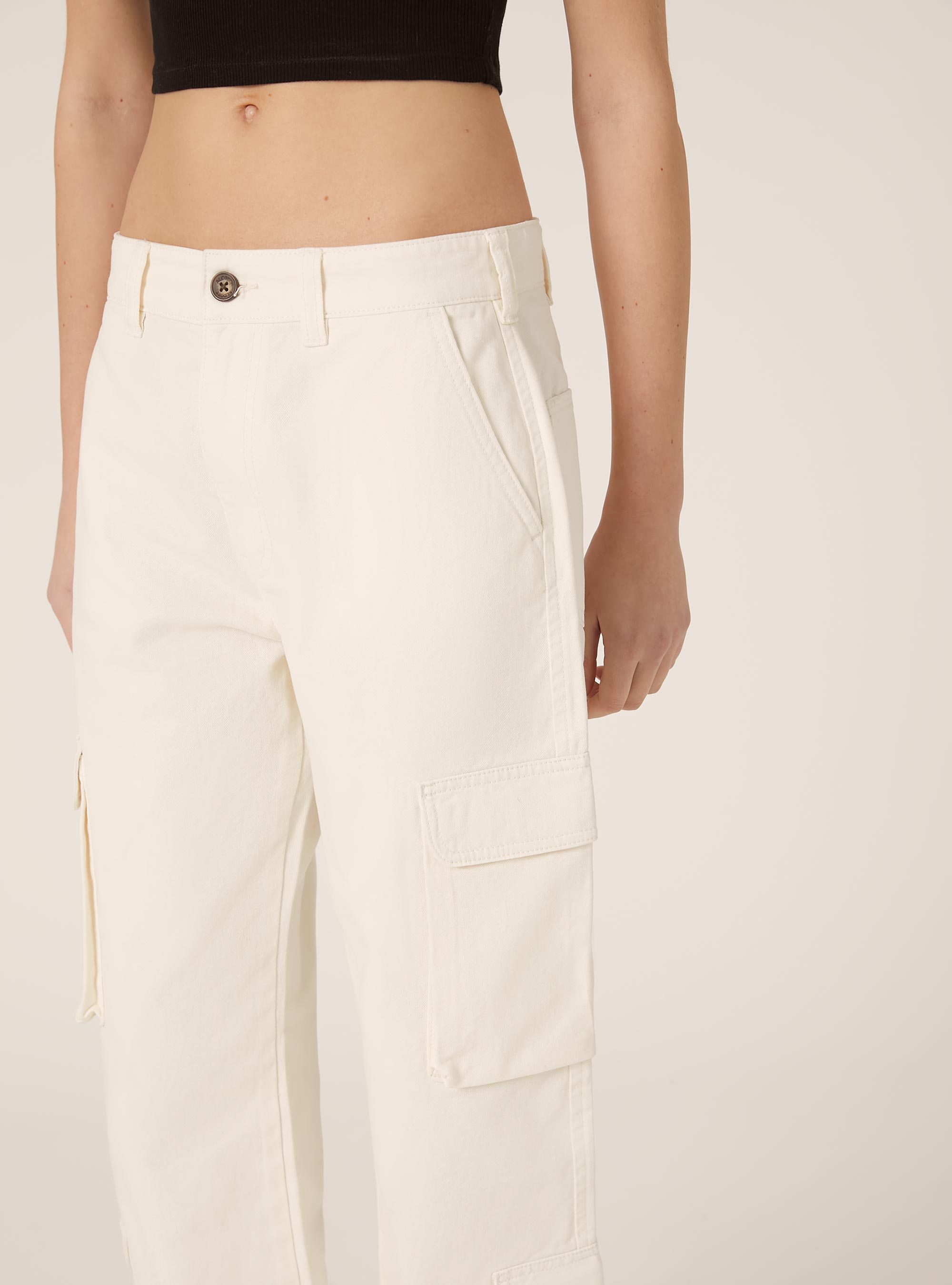 Pantalon cargo en serg&eacute;, WH1 OFF WHITE