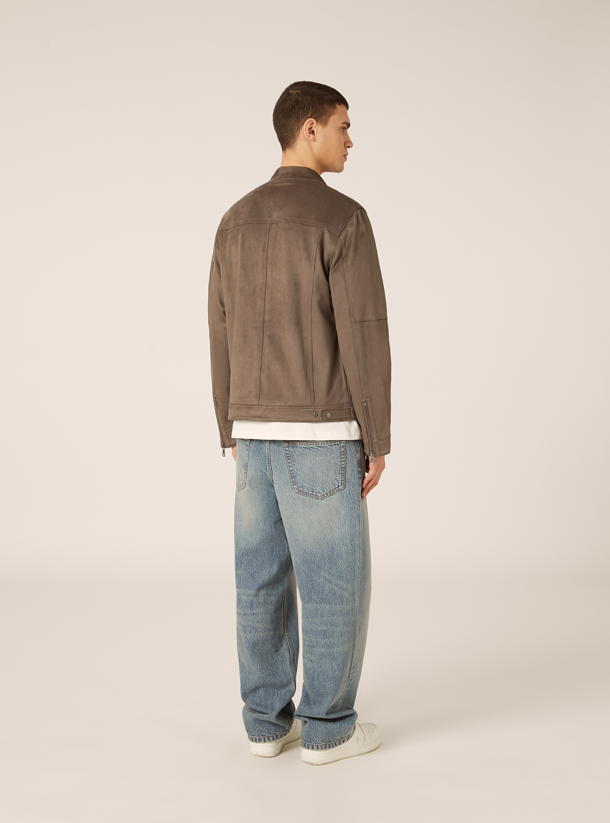 Suede-effect biker jacket, GY1 GREY DARK
