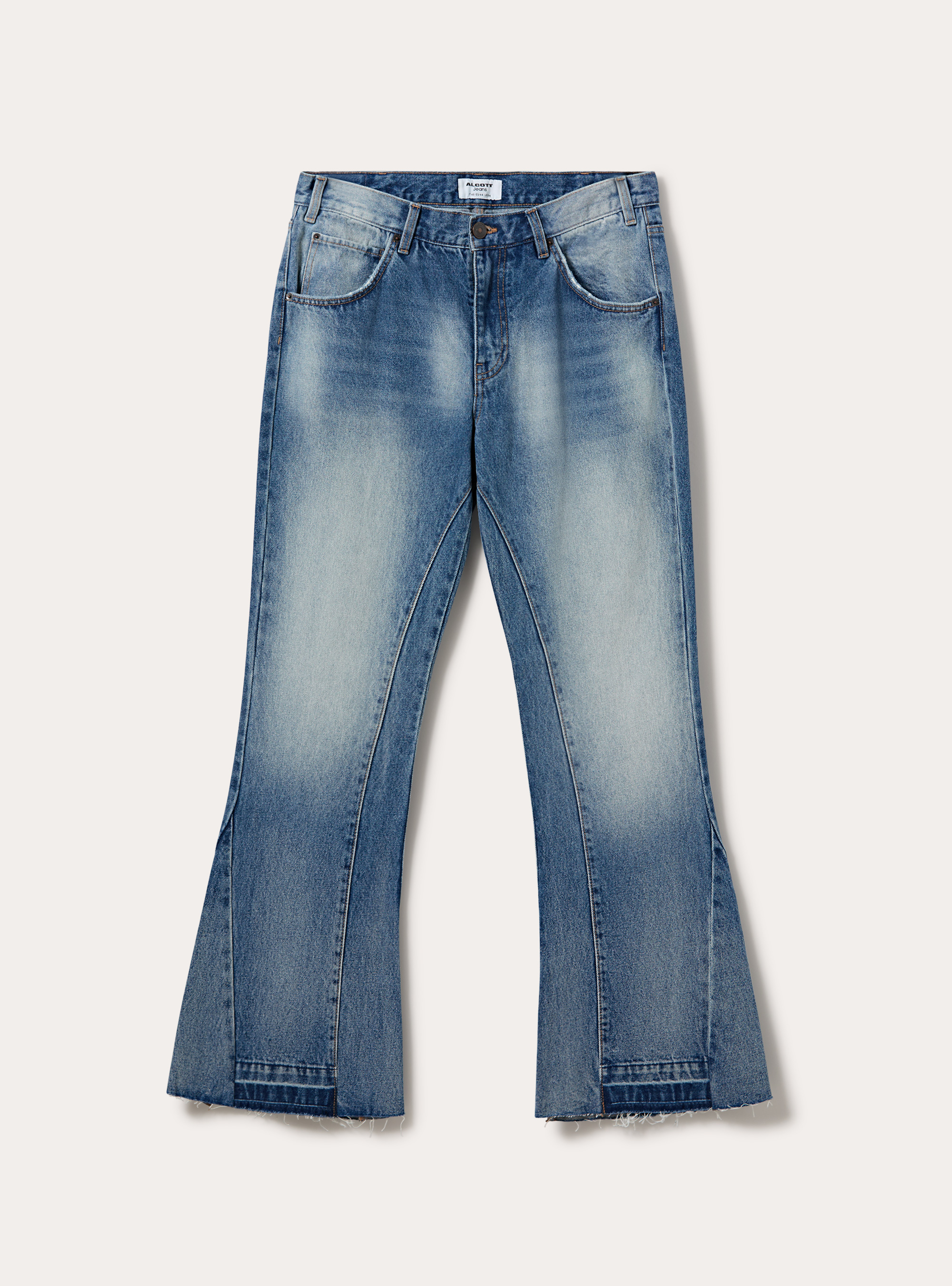 Jean bootcut avec d&eacute;chirures et finition vintage, D006 AZURE