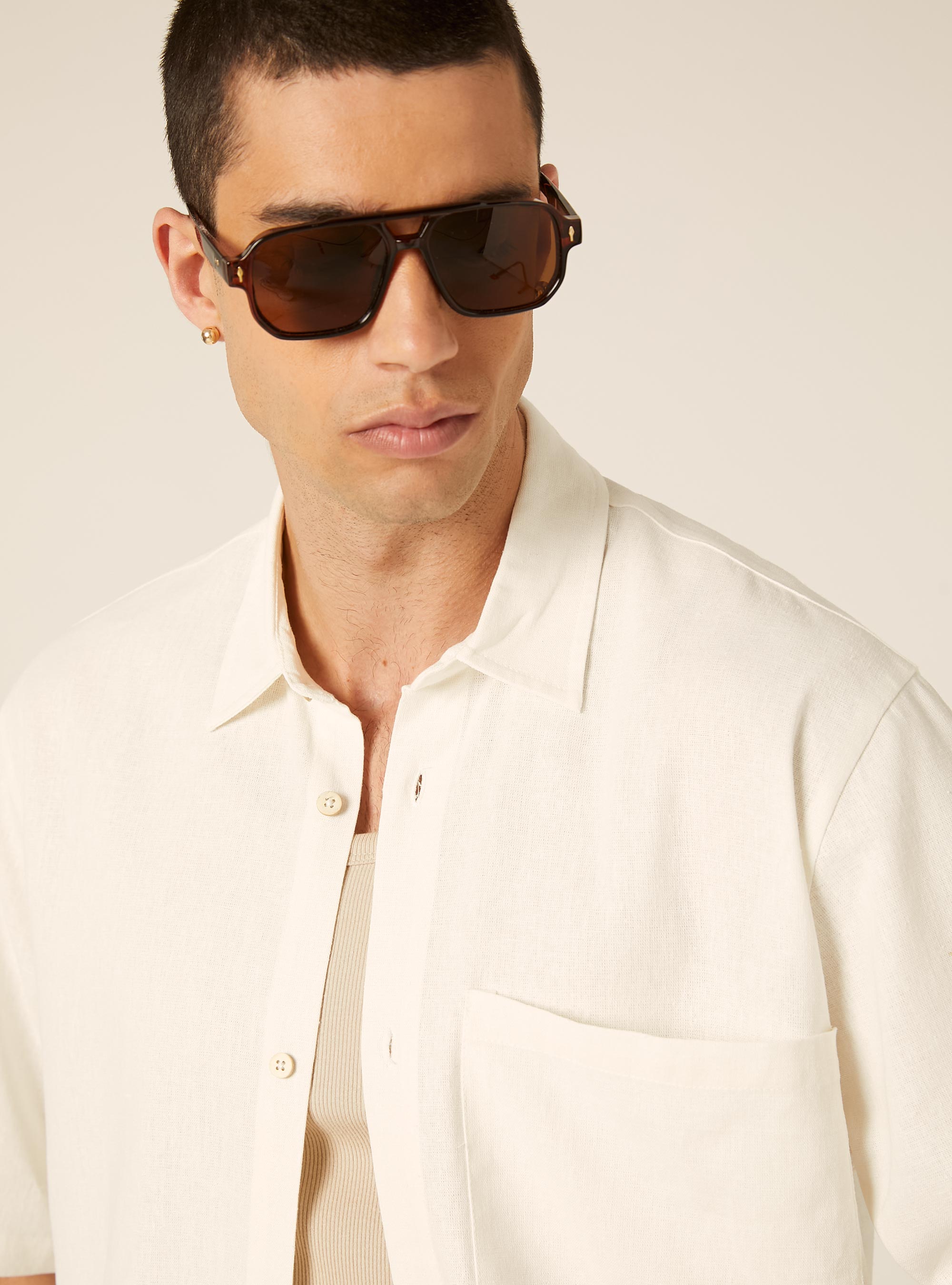 Linen Blend Shirt with Pocket, WH2 WHITE