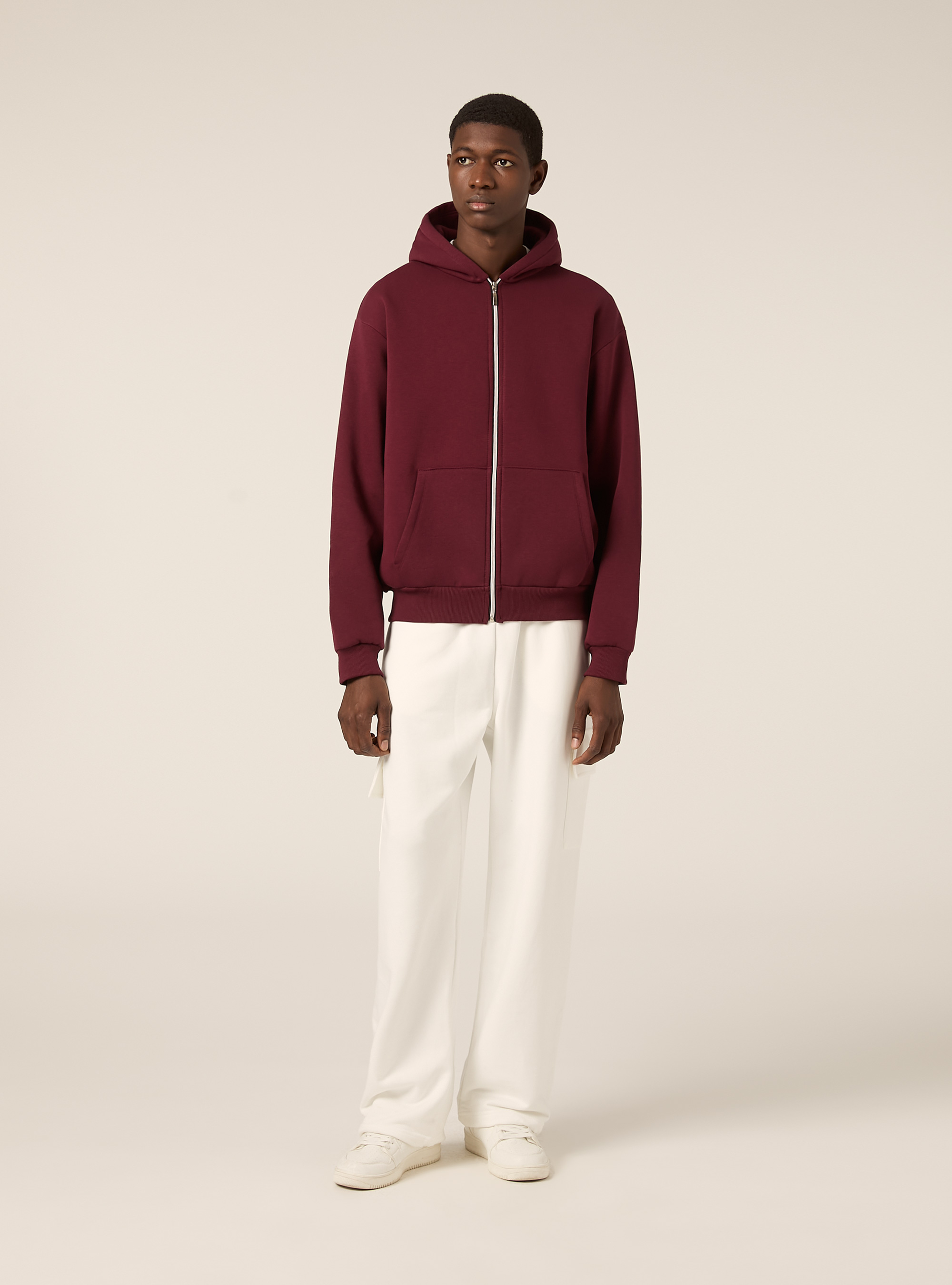Sweat &agrave; capuche zipp&eacute; coupe boxy, BO1 BORDEAUX DARK
