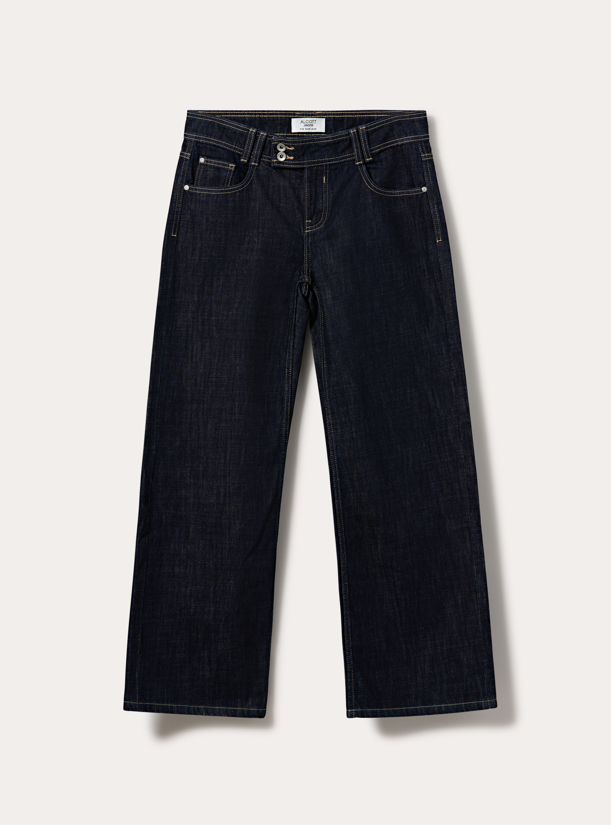 Vaqueros baggy anchos de denim oscuro con bolsillos de coraz&oacute;n, D001 DEEP BLUE
