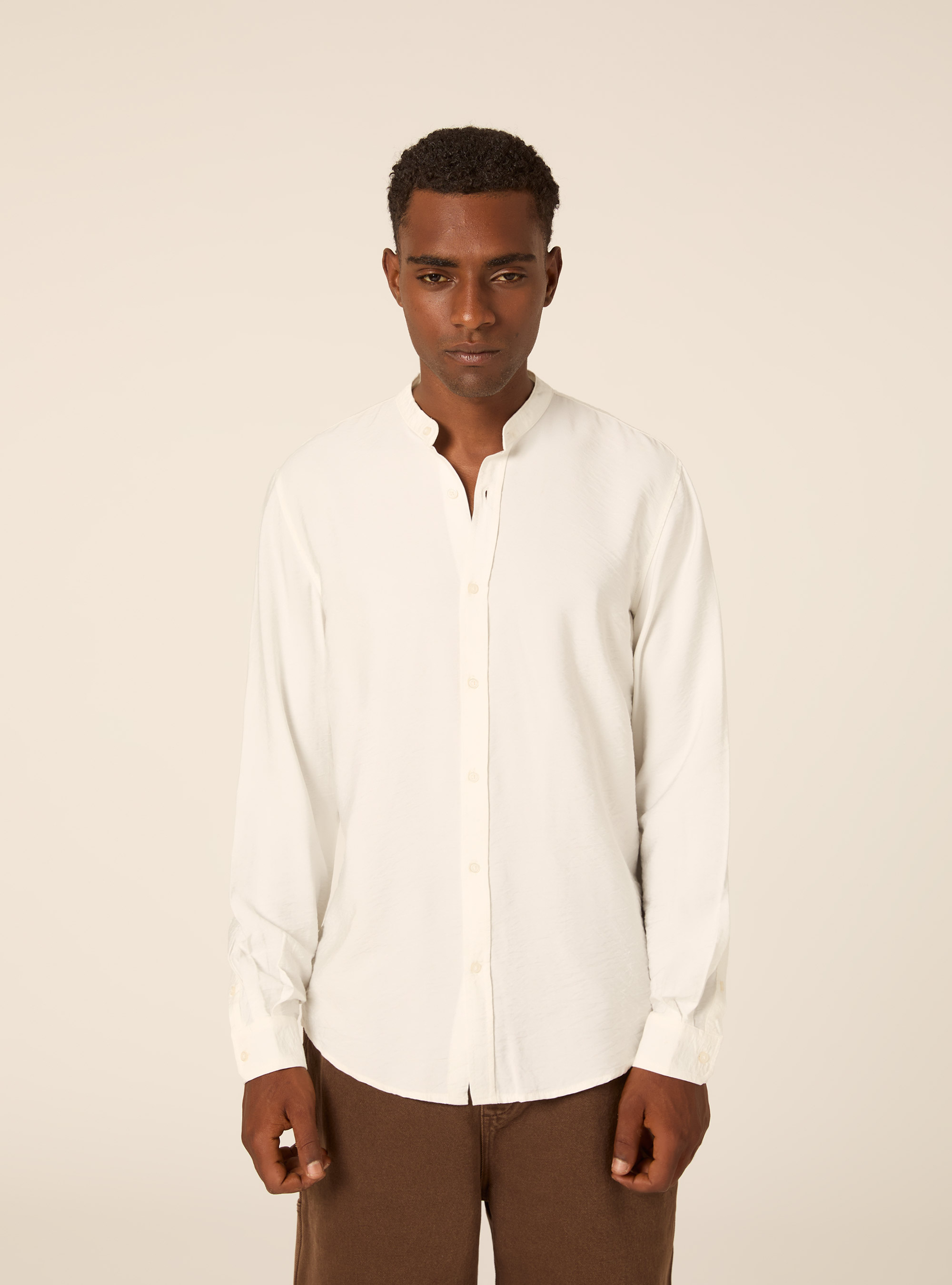 Regular Fit Mandarin Collar Shirt, WH1 OFF WHITE