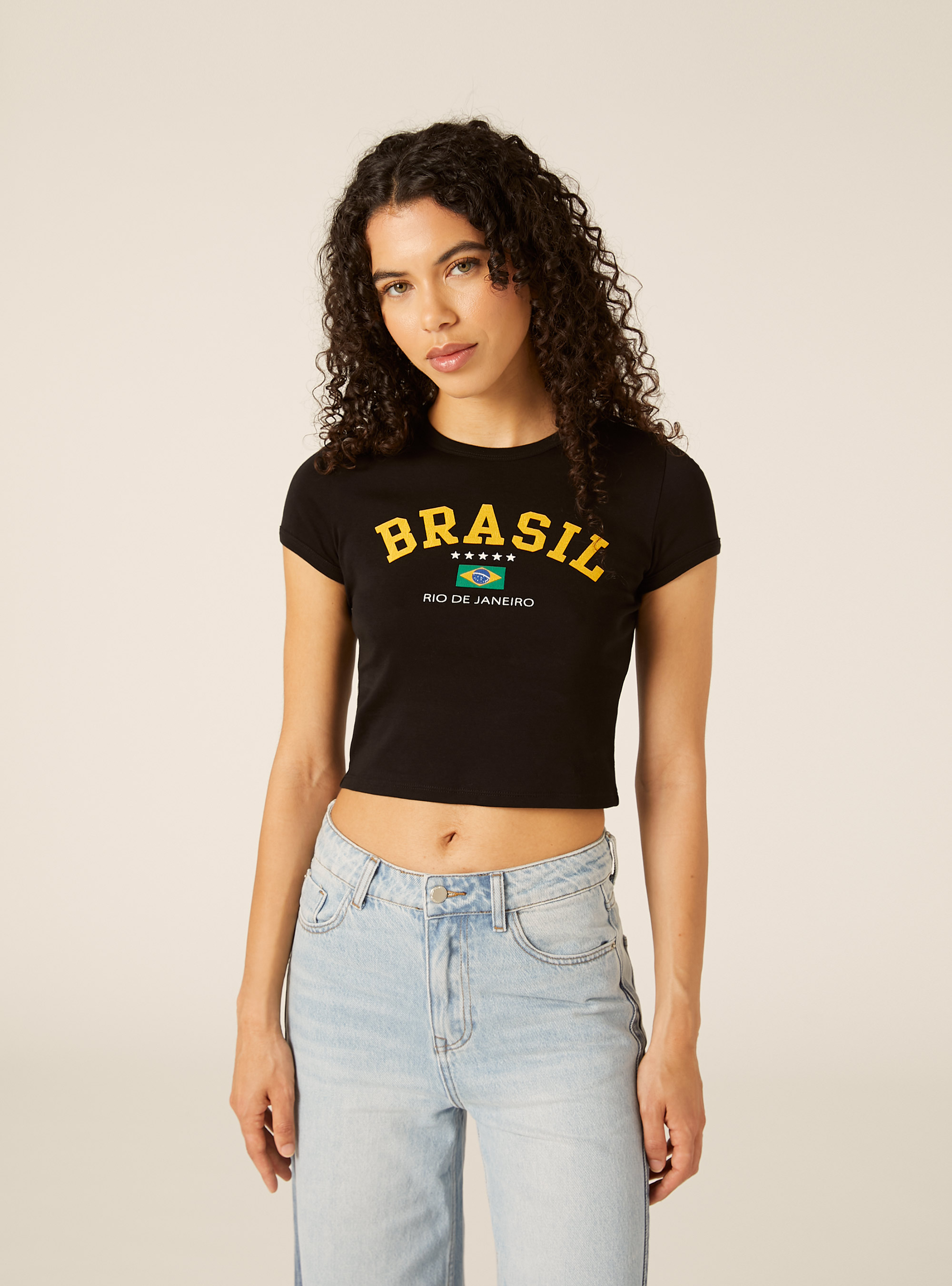T-Shirt Crop Fit, BK1 BLACK
