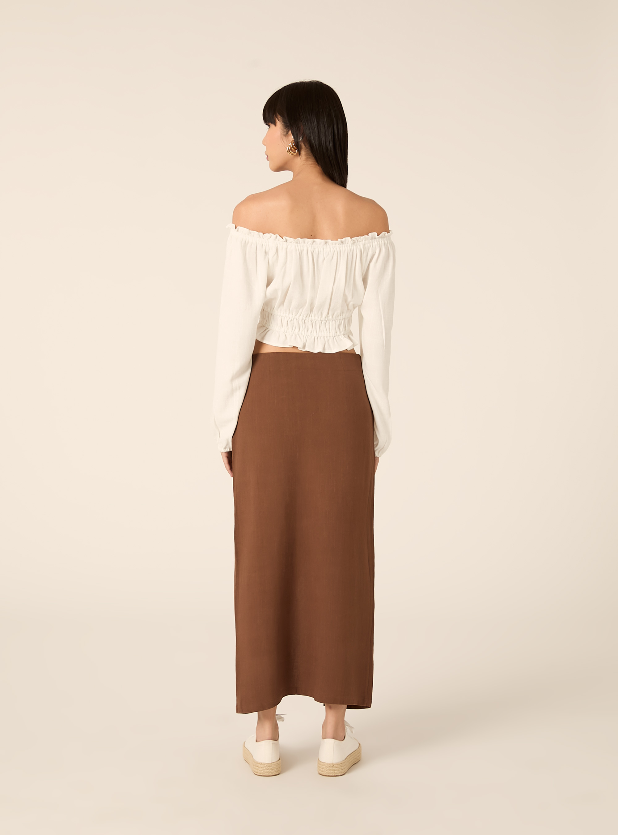 Boho-Bluse aus Leinenmischgewebe, WH2 WHITE