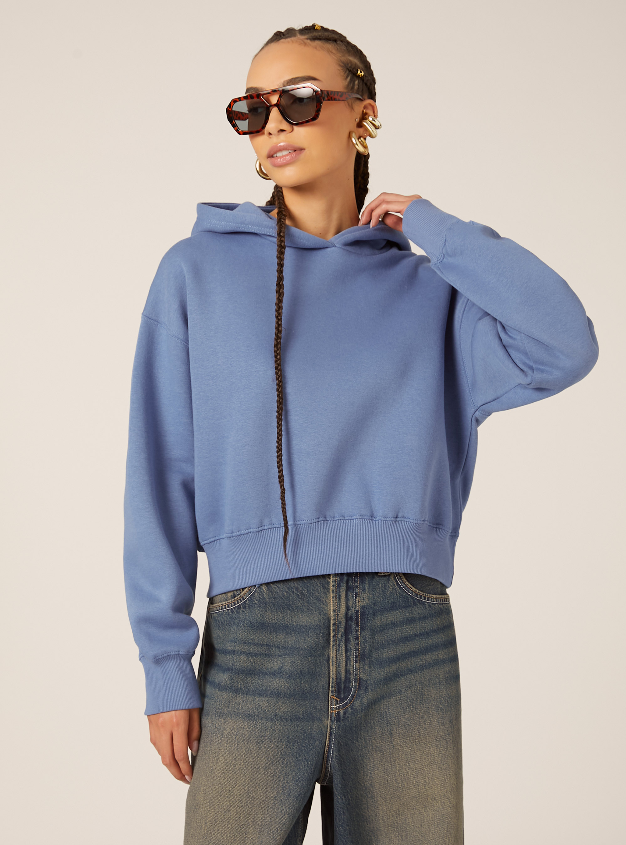 Sweat &agrave; capuche coupe boxy, AZ1 AZURE DARK