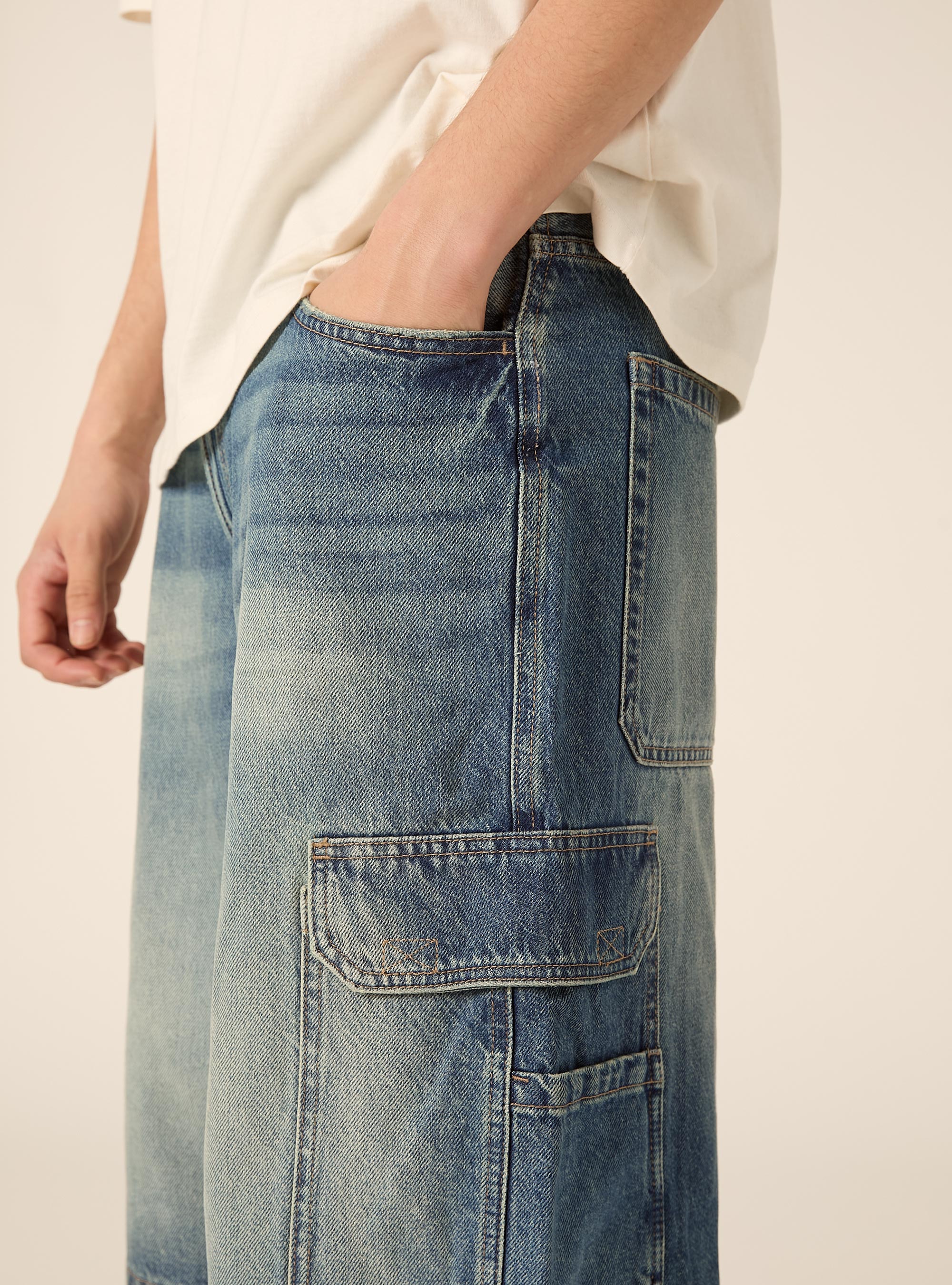 Bermudas cargo de denim, D006 AZURE