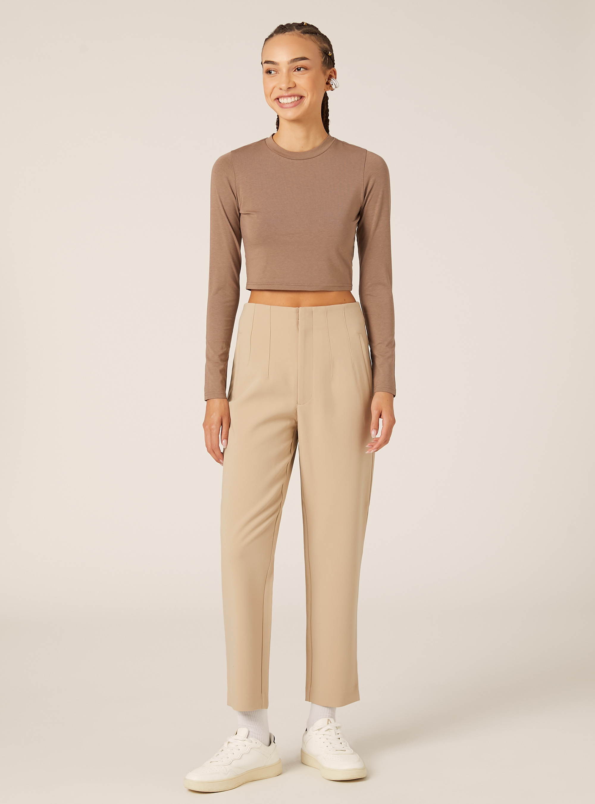 Pantalon uni &agrave; pinces, BG2 BEIGE MEDIUM