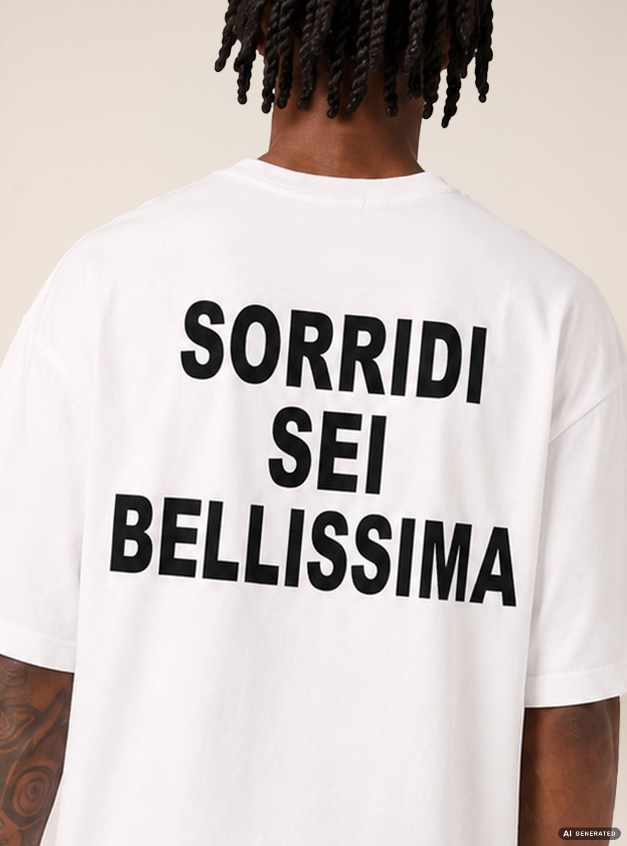 T-shirt  stampa sorridi sei bellissima, WH1 OFF WHITE