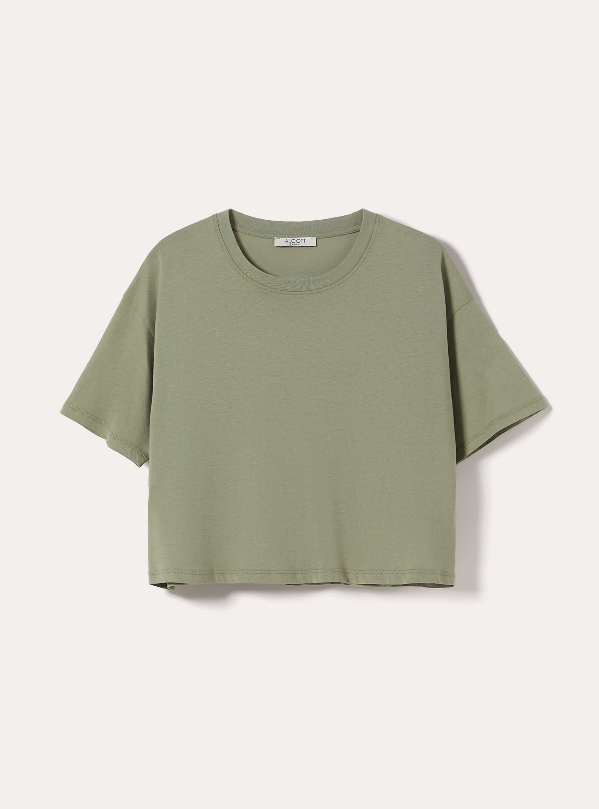 Basic Crew Neck Cropped T-Shirt, KY2 KAKY MEDIUM