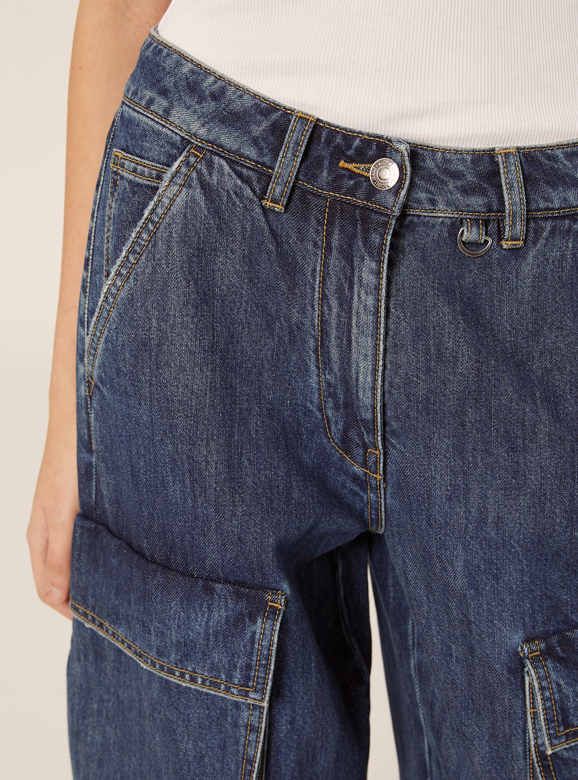 Jeans cargo con dettagli zip, D003 MEDIUM BLUE