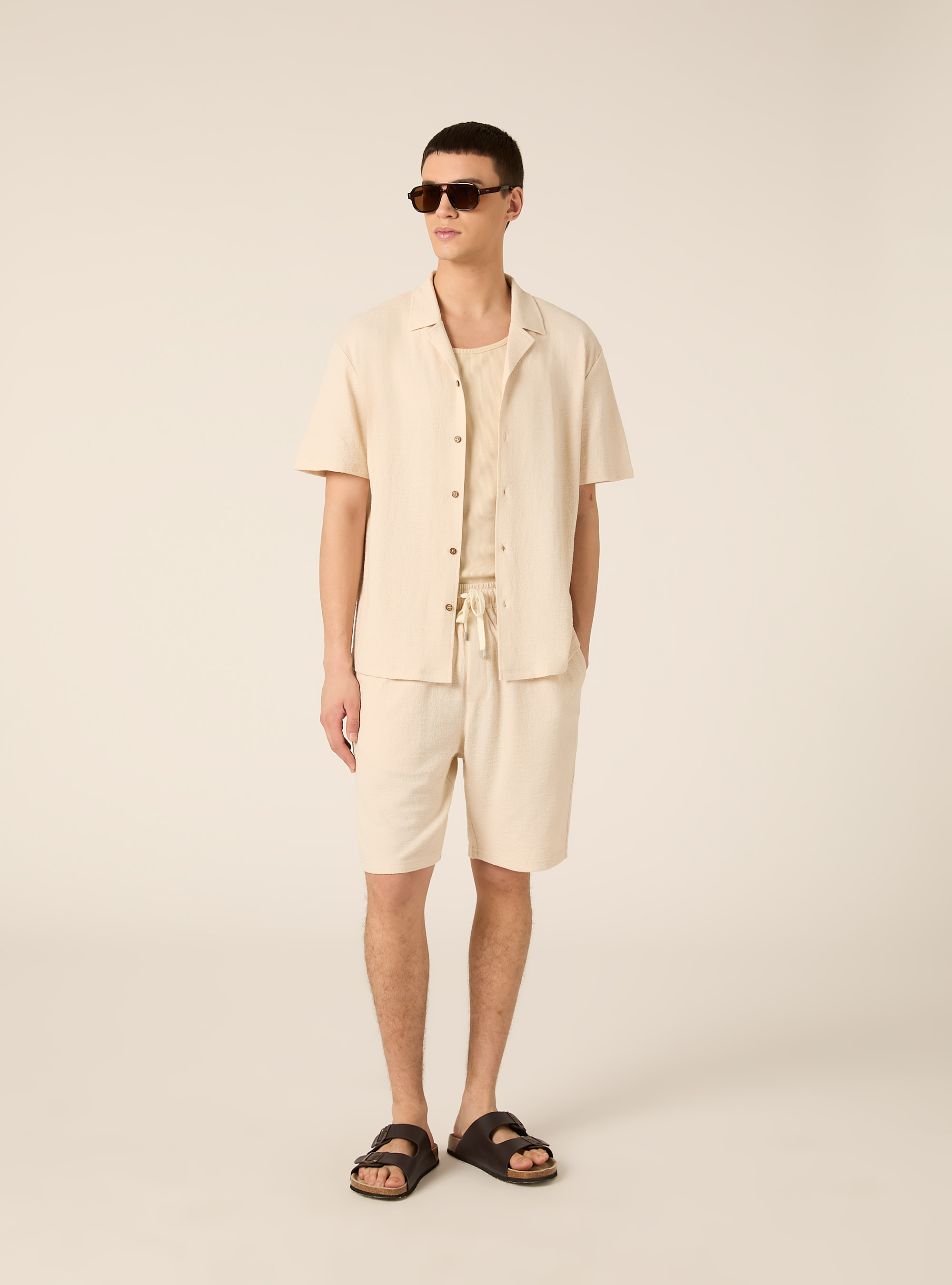 Boxy-fit textured shirt, BG2 BEIGE MEDIUM