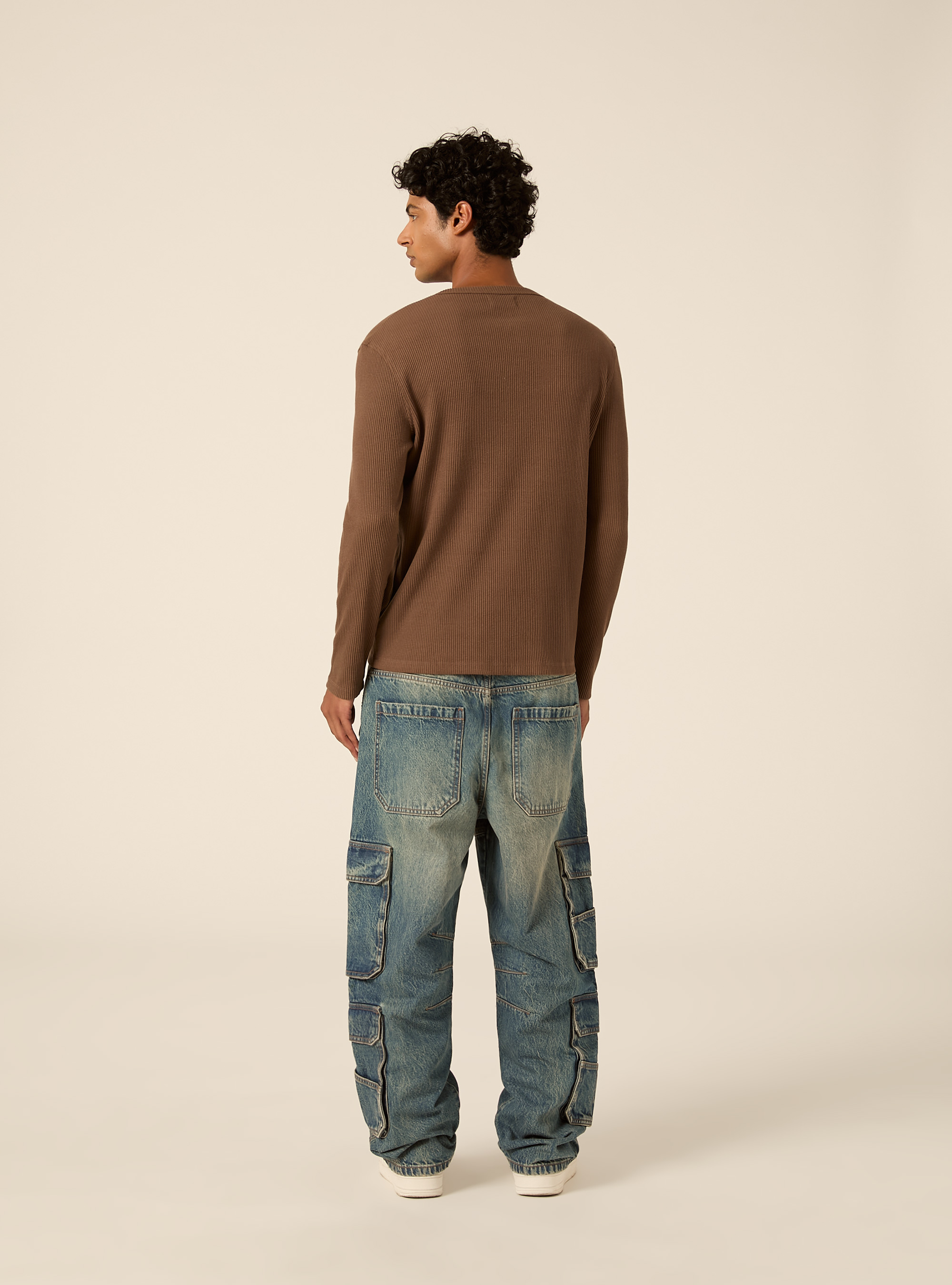 Long sleeve ribbed henley shirt, BR2 BROWN MEDIUM