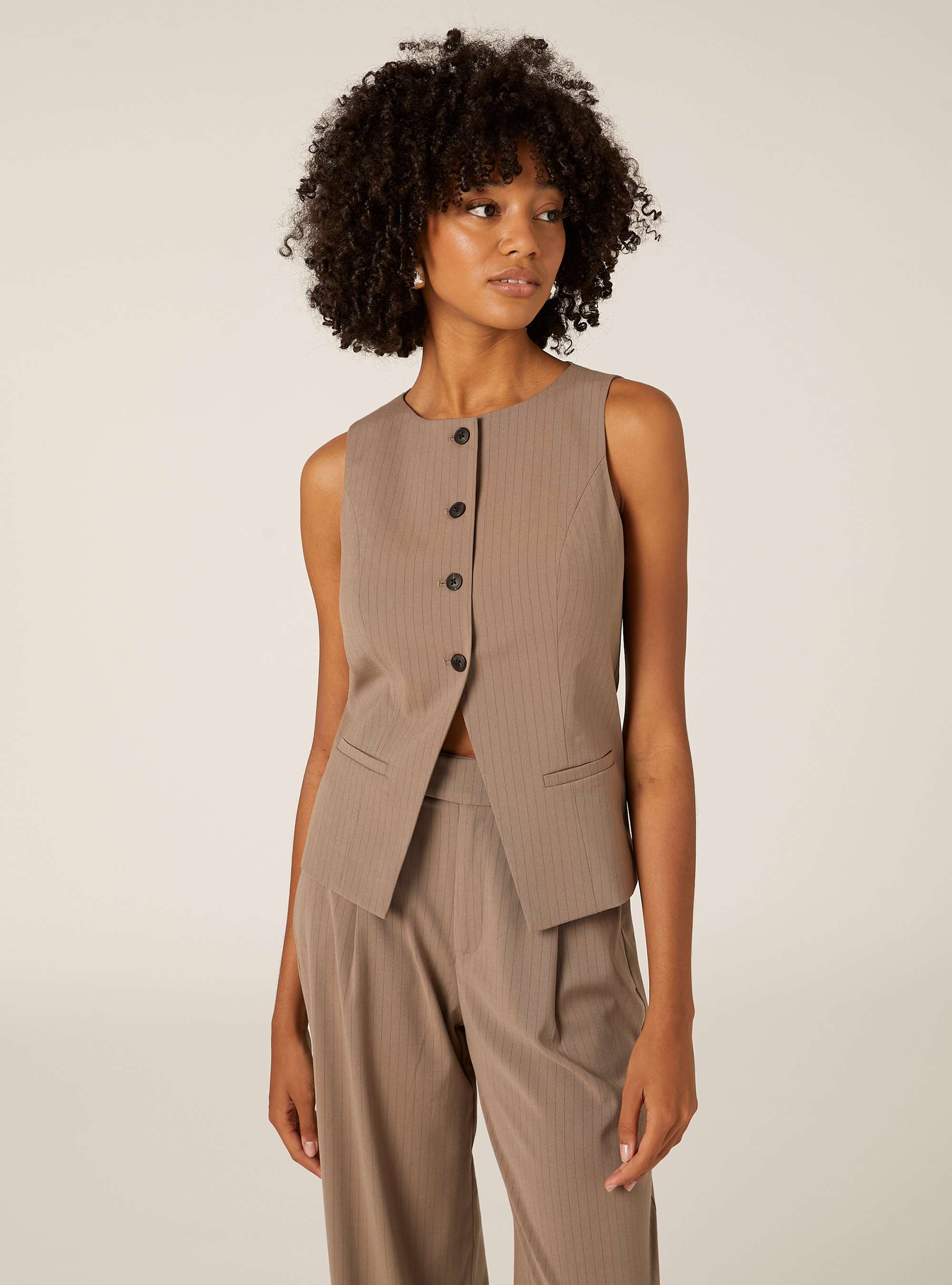 Gilet classique &agrave; boutons, BG2 BEIGE MEDIUM