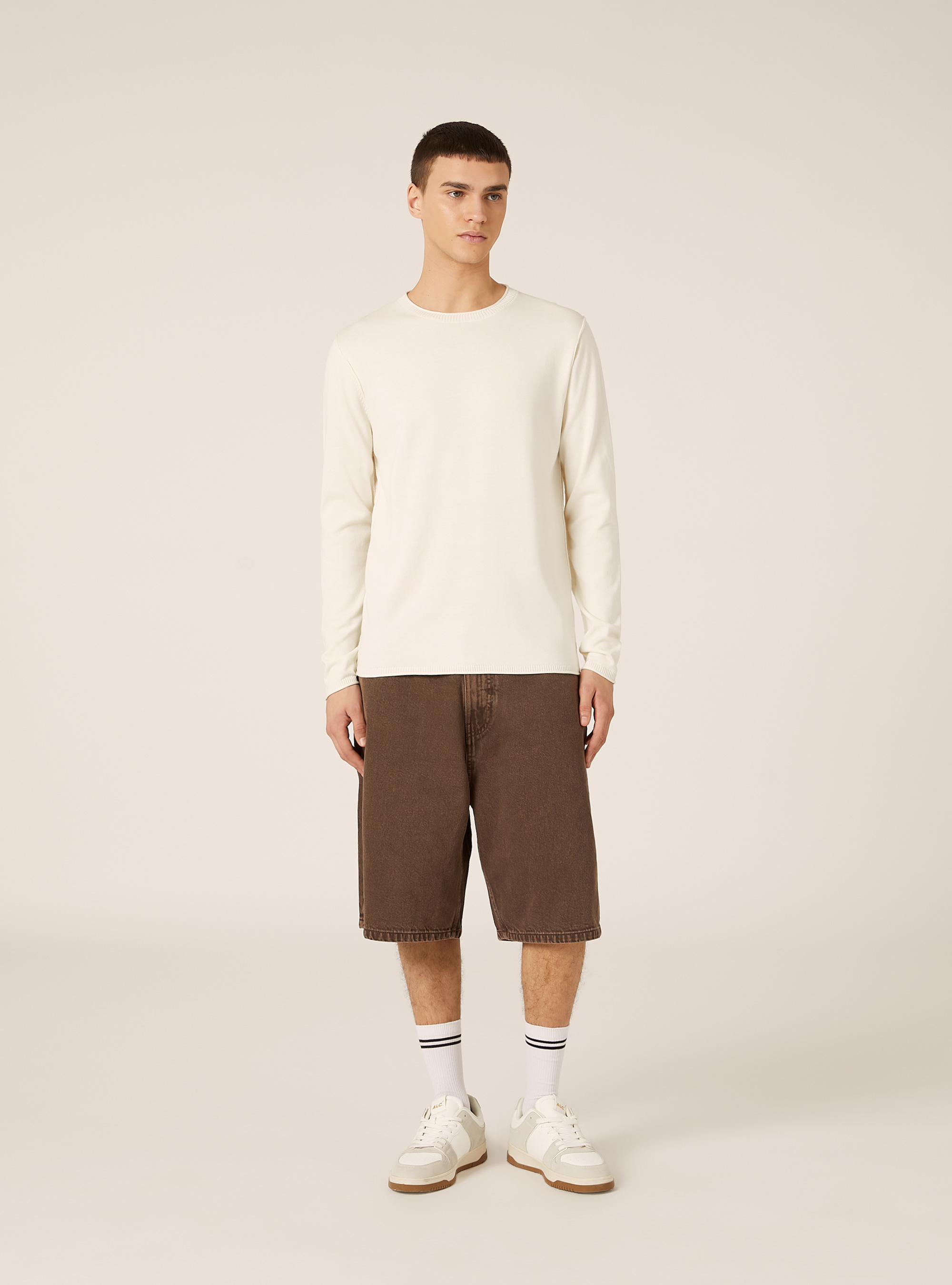Cotton crew neck pullover, WH1 OFF WHITE
