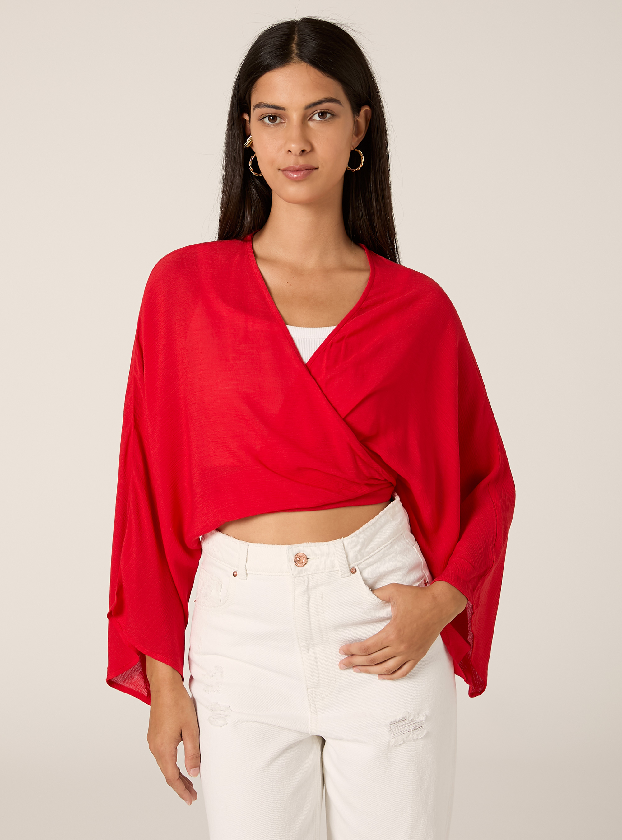 Flie&szlig;ende Bluse mit Knoten, RD2 RED MEDIUM