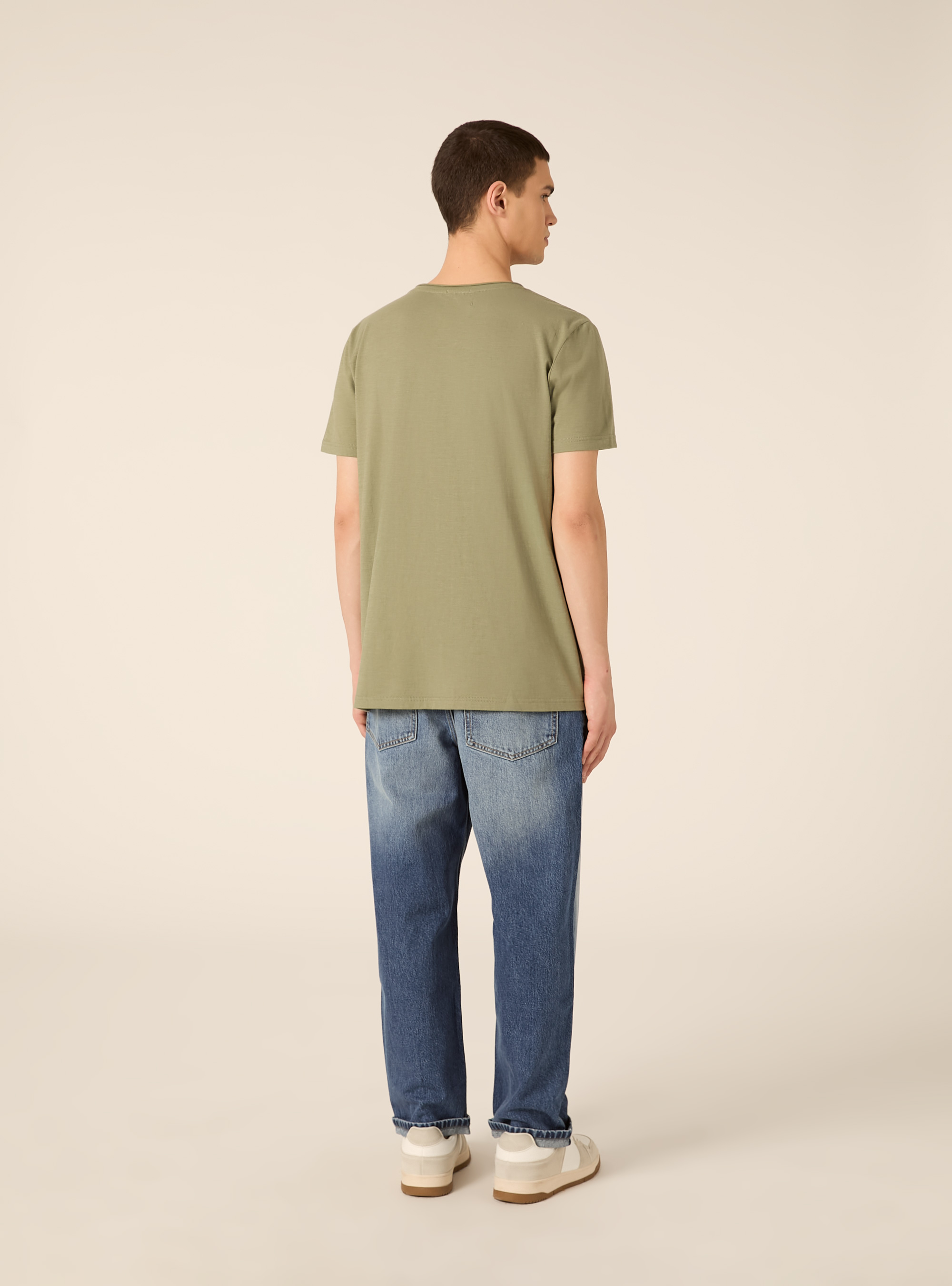 V-neck linen blend T-shirt, KY2 KAKY MEDIUM