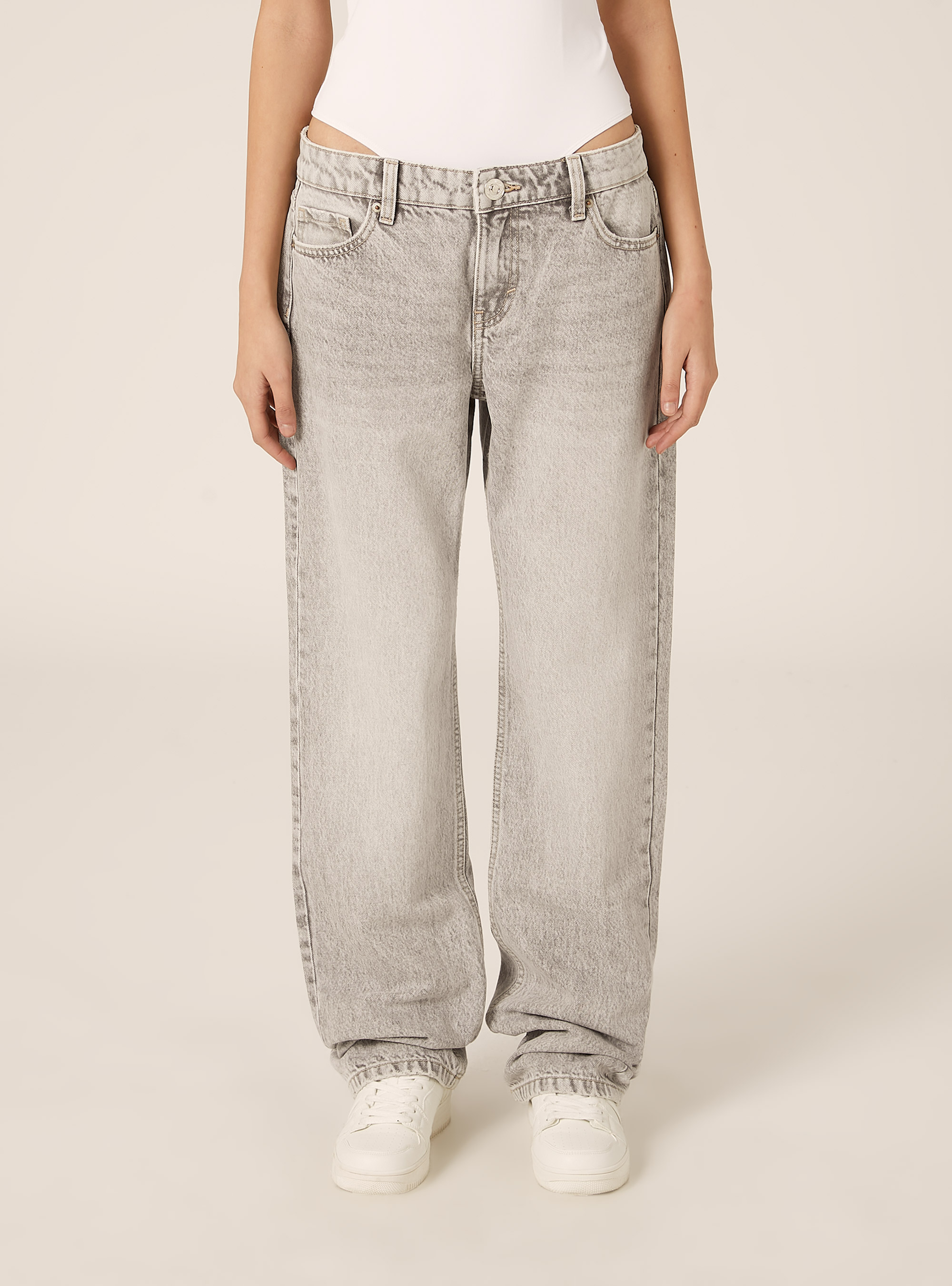 Jeans droit taille basse, D00G GREY