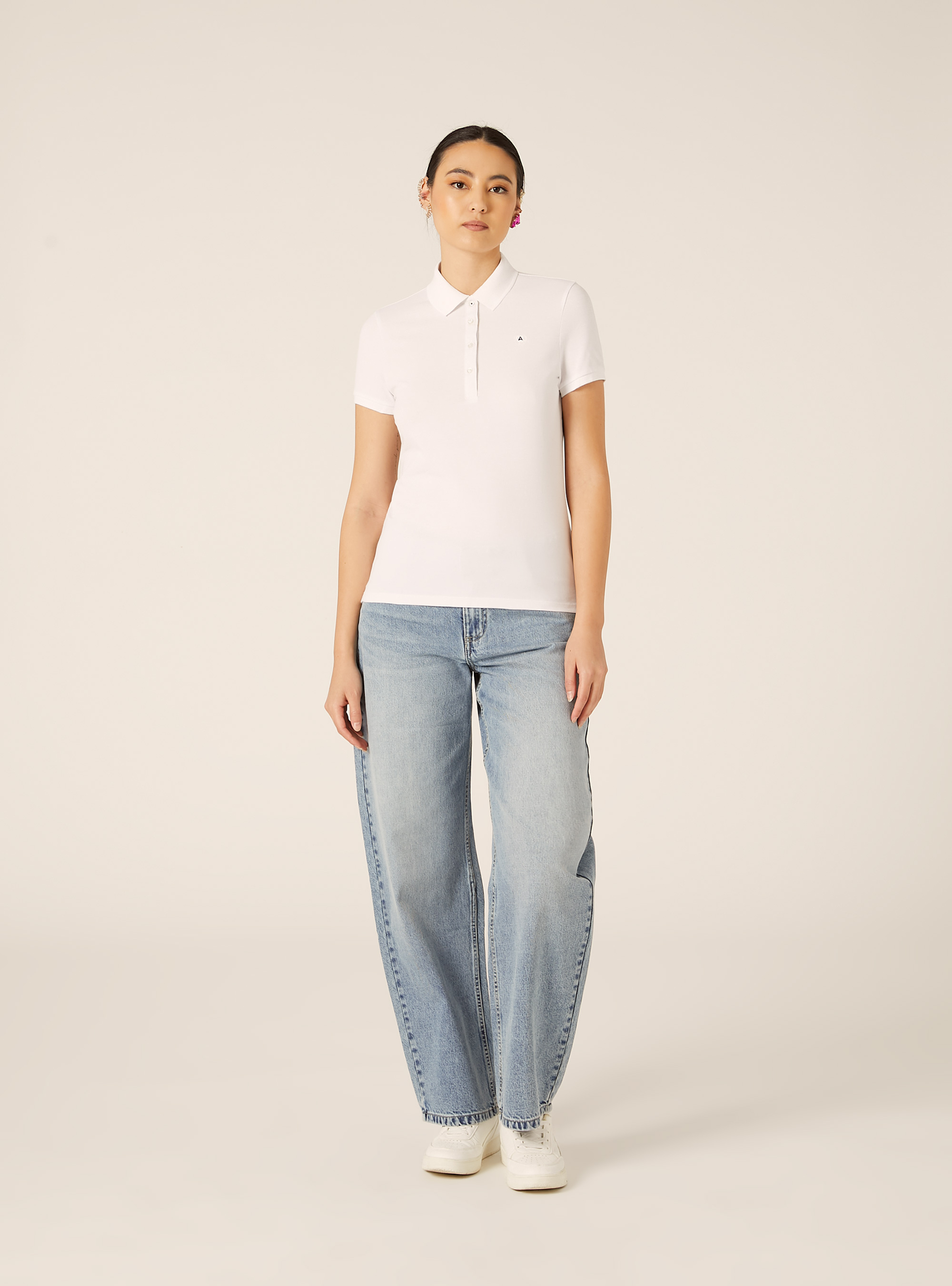 Polo slim fit con logo ricamato, BIANCO OTTICO